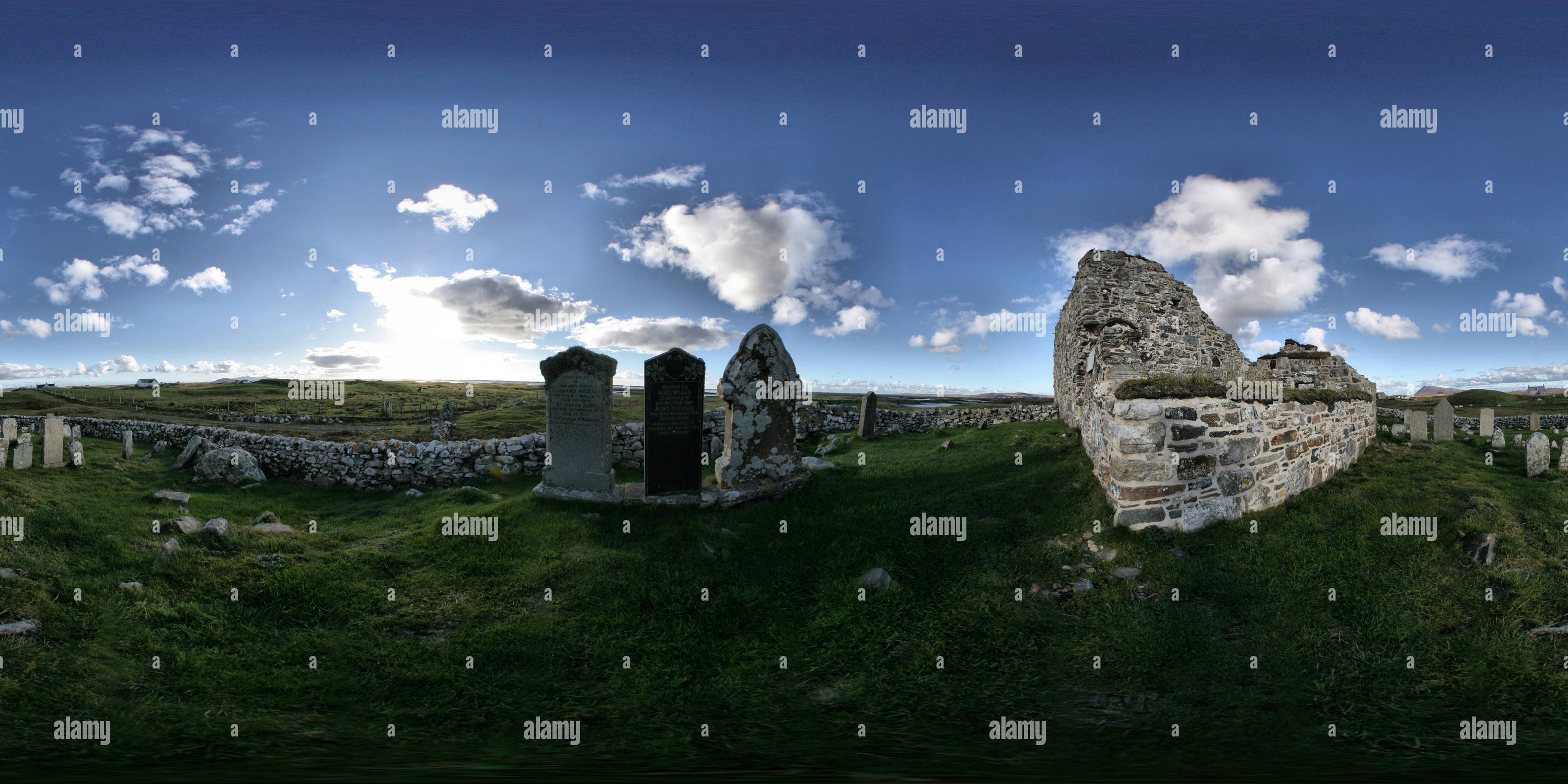 360 degree panoramic view of Trinity Temple, Carinish.  North Uist.  Outer Hebrides
