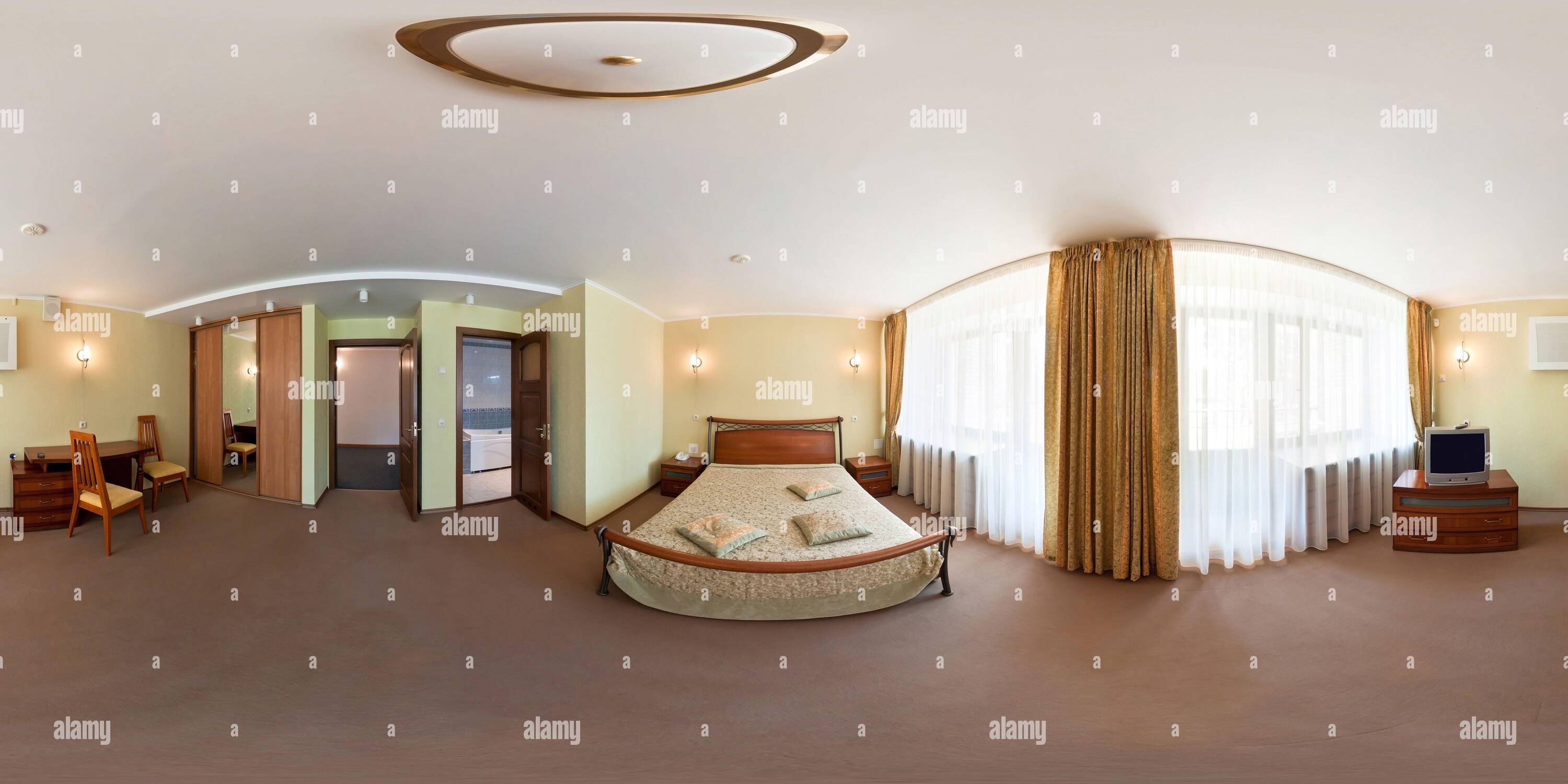 360° view of seamless 360 panorama in interior of bedroom of cheap