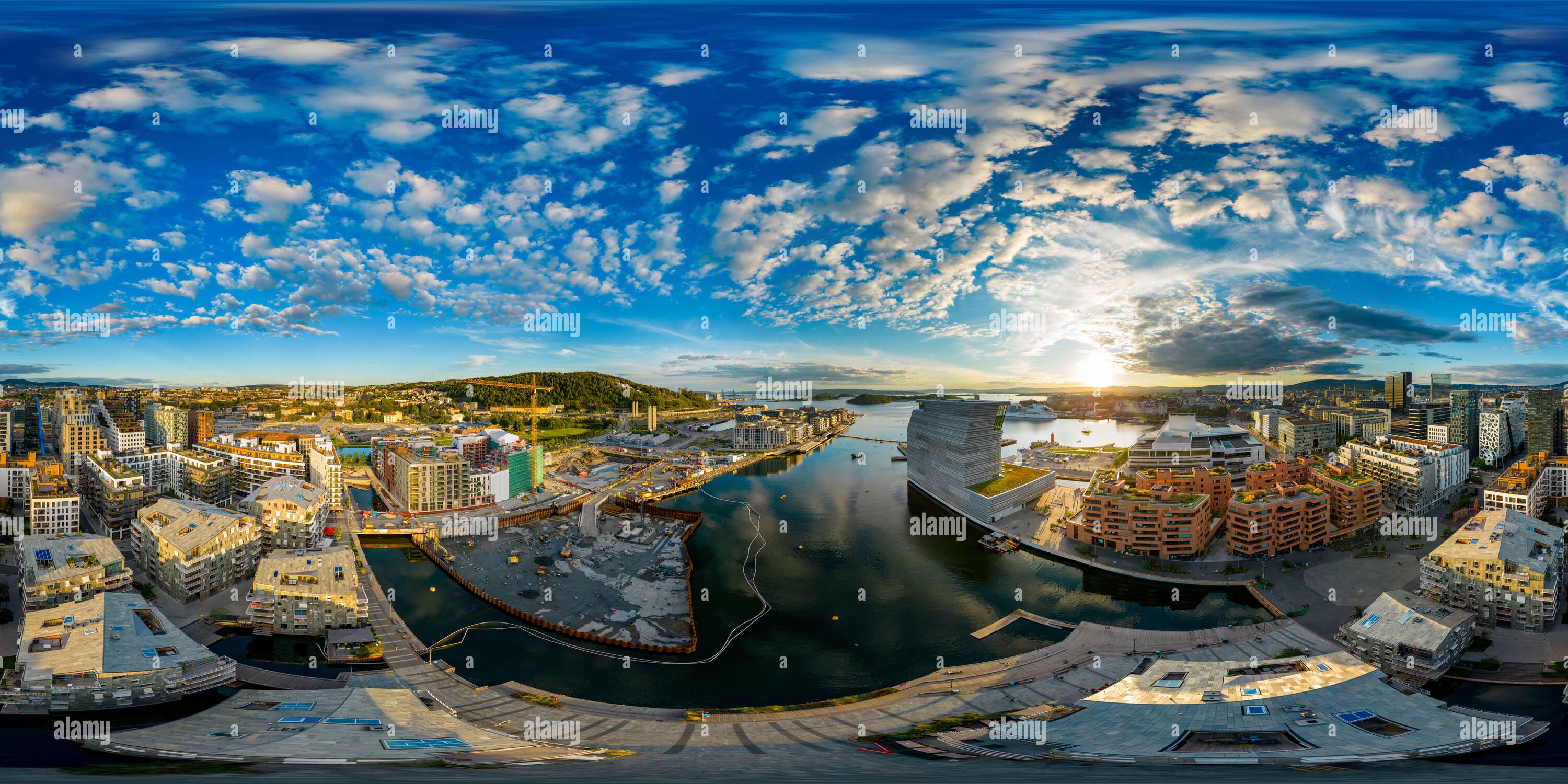 360° view of Aerial 360 panorama sunset over Oslo Norway - Alamy