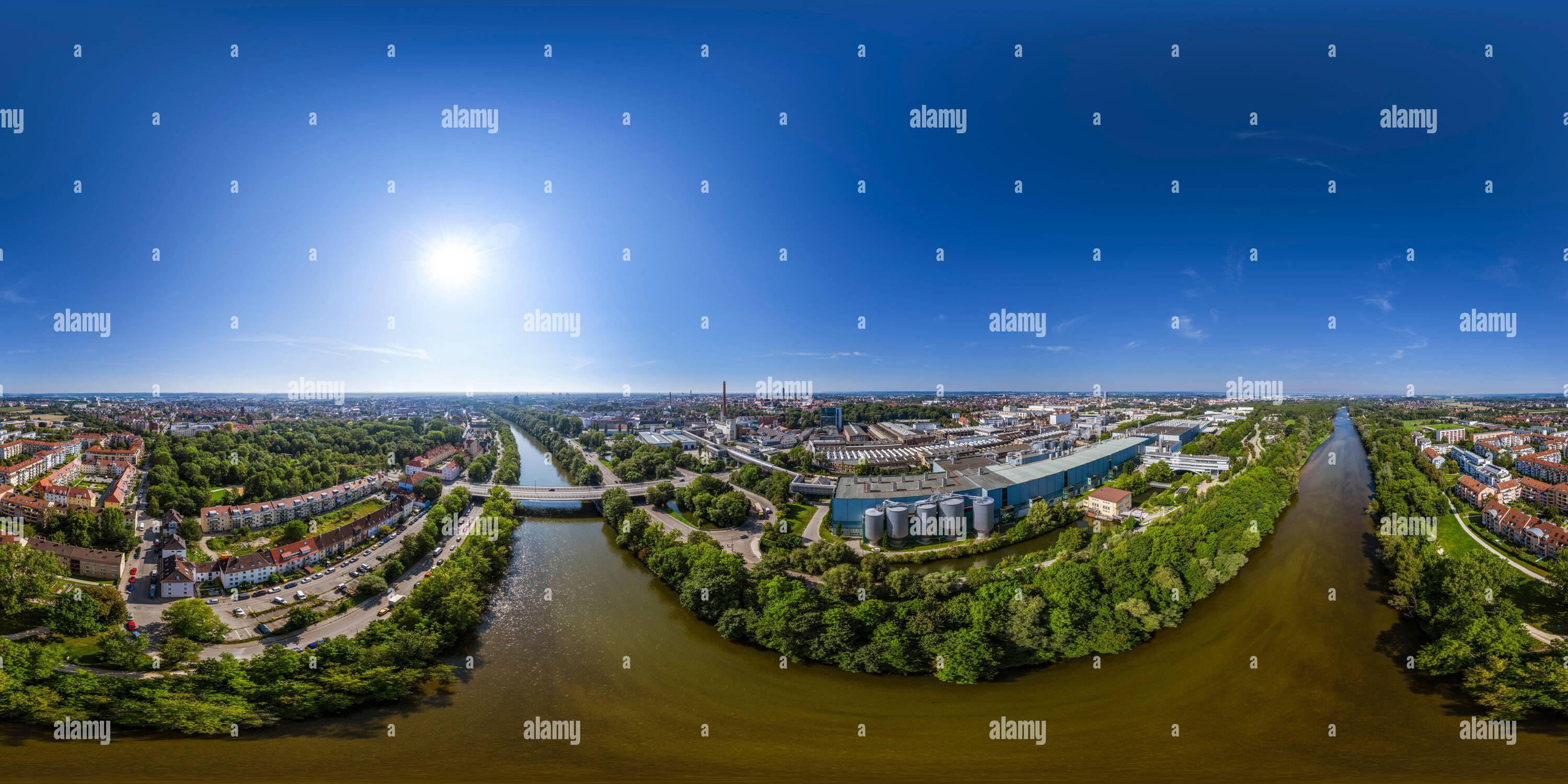 360° view of Augsburg from above - around the MAN-Bridge - Alamy