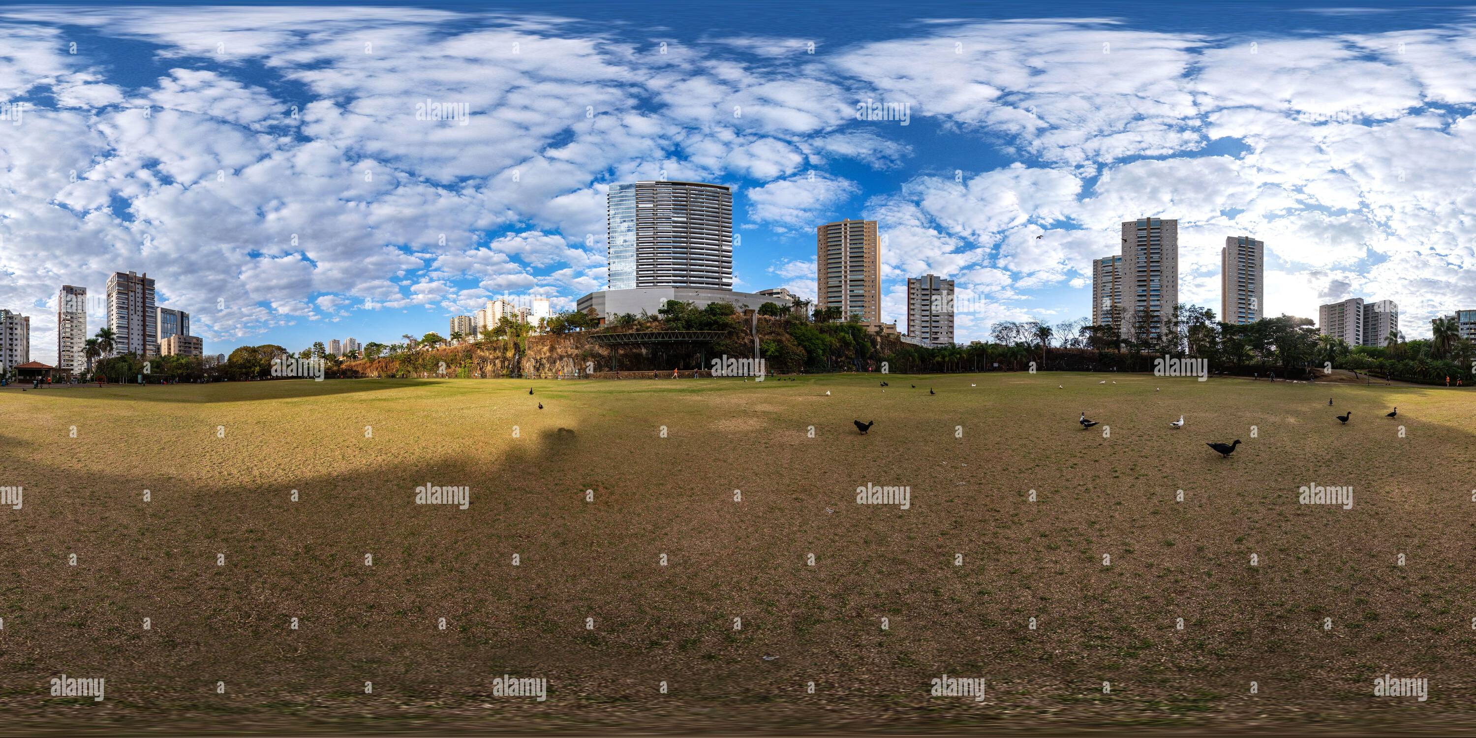 360 degree panoramic view of Ribeirão Preto, Sao Paulo, Brazil - August 16, 2022 - Lawn inside Dr Luis Carlos Raya Municipal Park