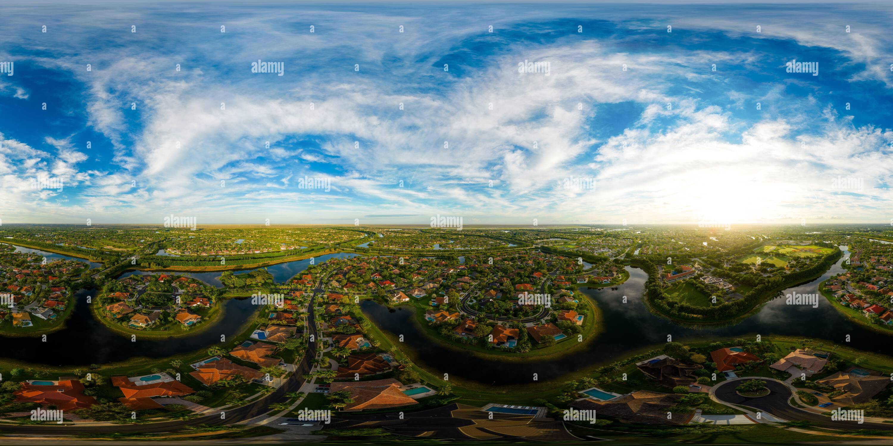 360° View Of Aerial Equirectangular Spherical Photo Neighborhoods In