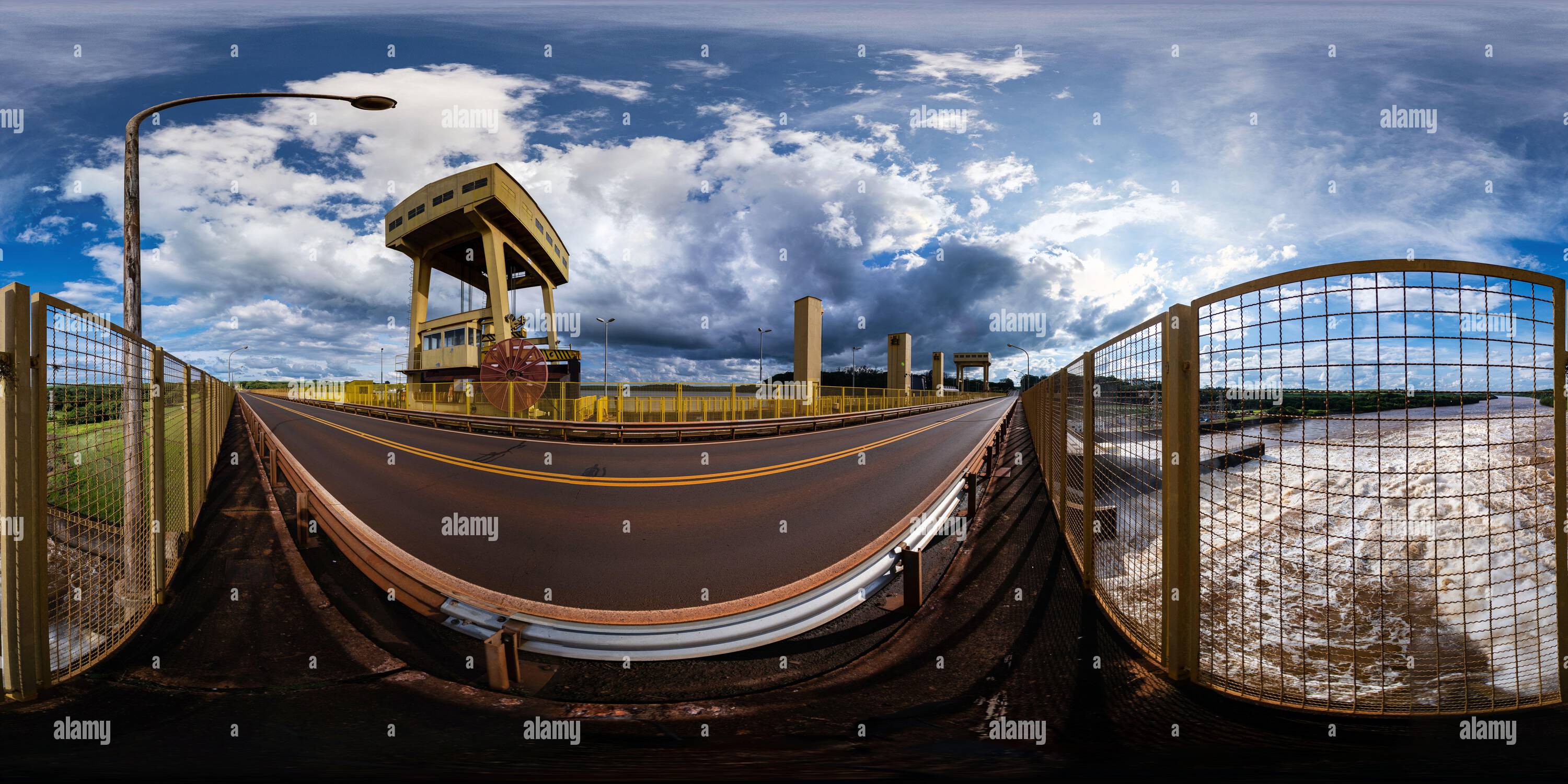 360 degree panoramic view of Highway over AES Tiete, hydroelectric plant.