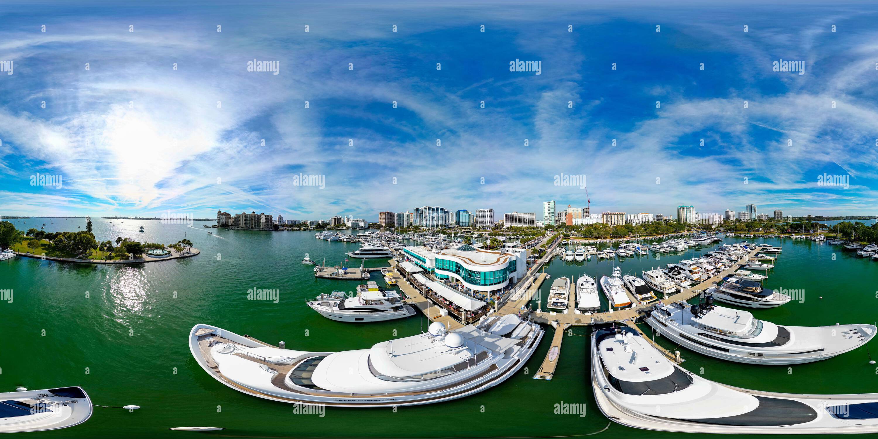 360° view of Sarasota, FL, USA - January 18, 2023: Aerial drone 360  equirectangular spherical panorama Marina Jack Restaurant and yachts  Sarasota Florida - Alamy