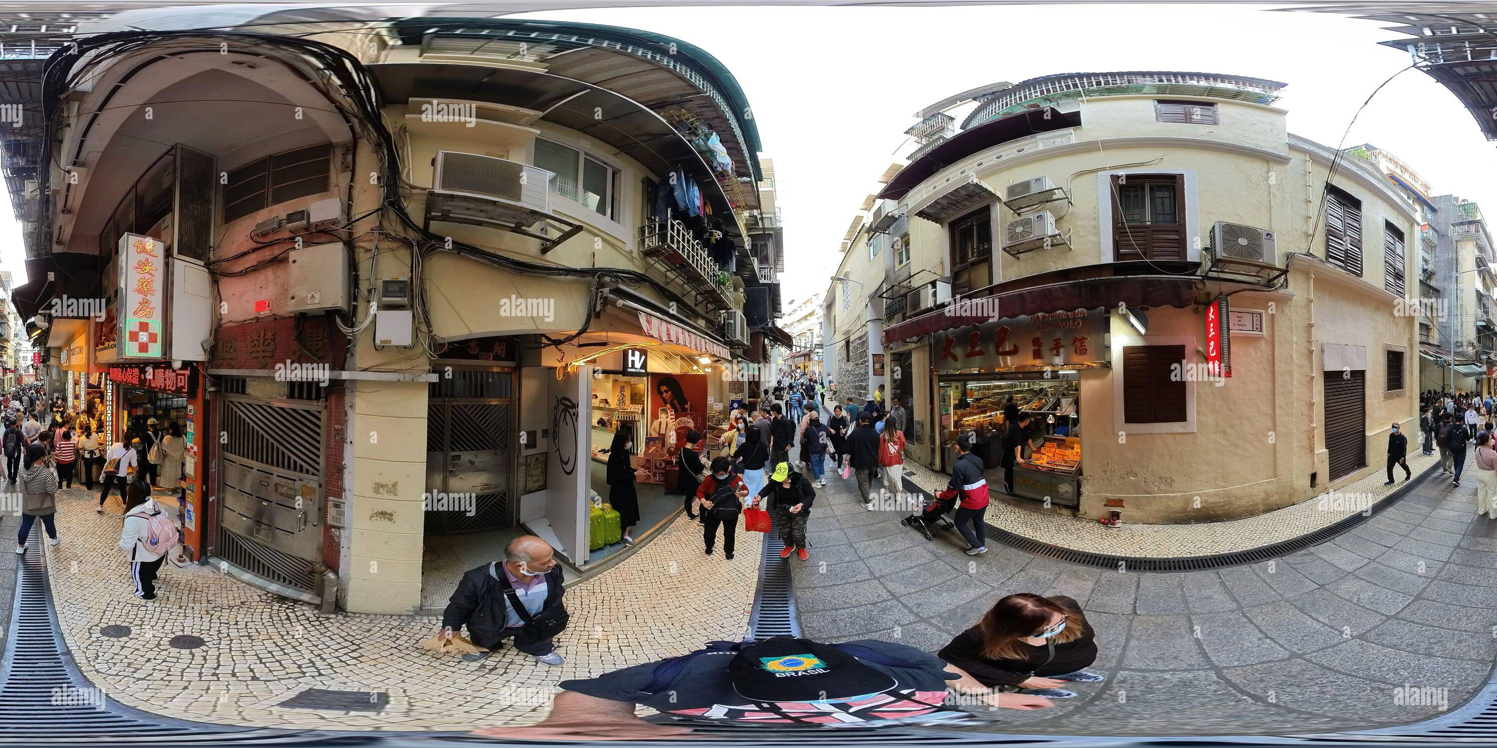 360 degree panoramic view of On the road walking to the Ruins of St Paul in Macau
