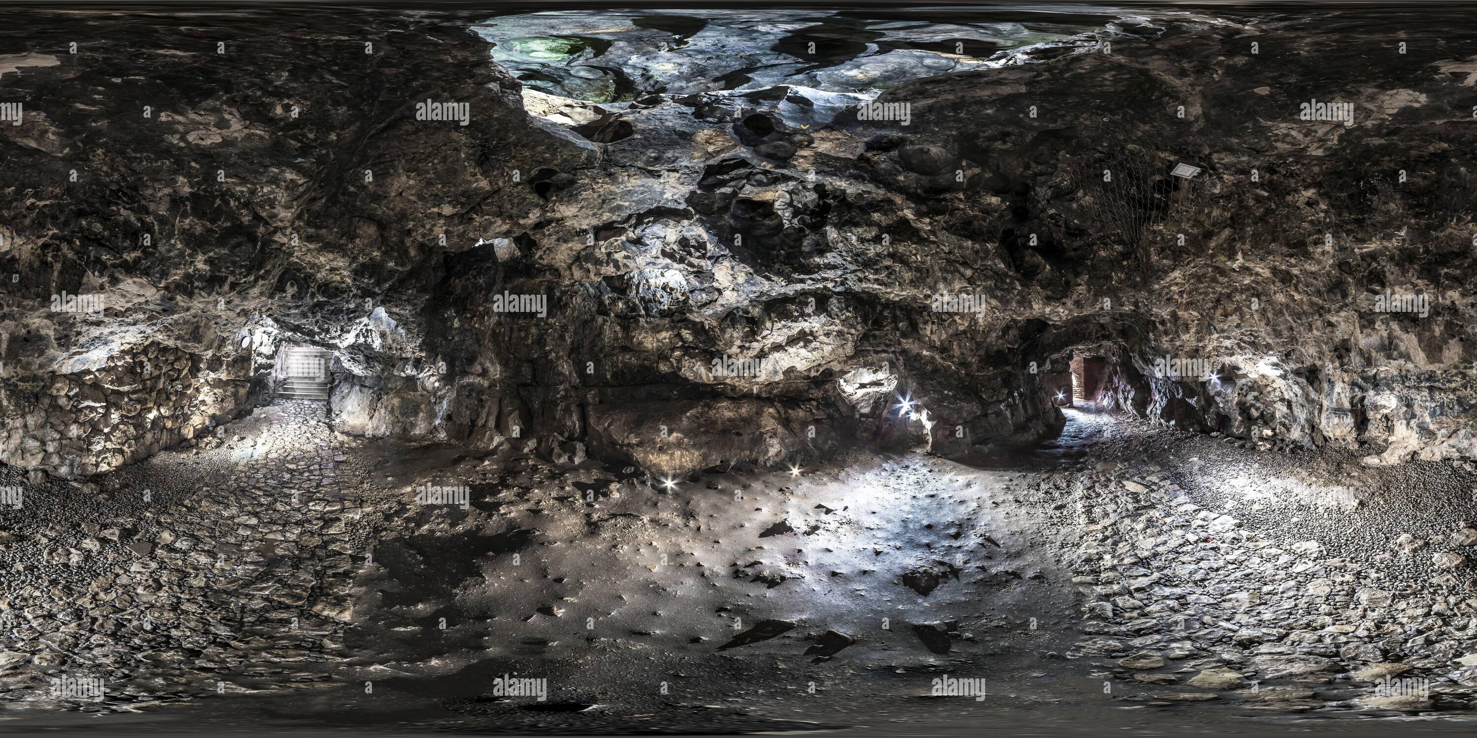 360 degree panoramic view of full seamless spherical hdri 360 panorama inside underground dragon pit cave in equirectangular projection, VR AR virtual reality content. ,