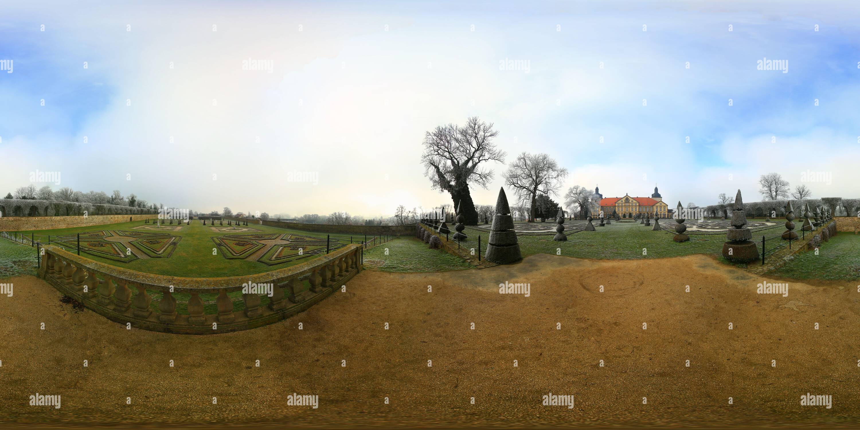 360° view of Spherical panorama from winterly palace grounds of ...