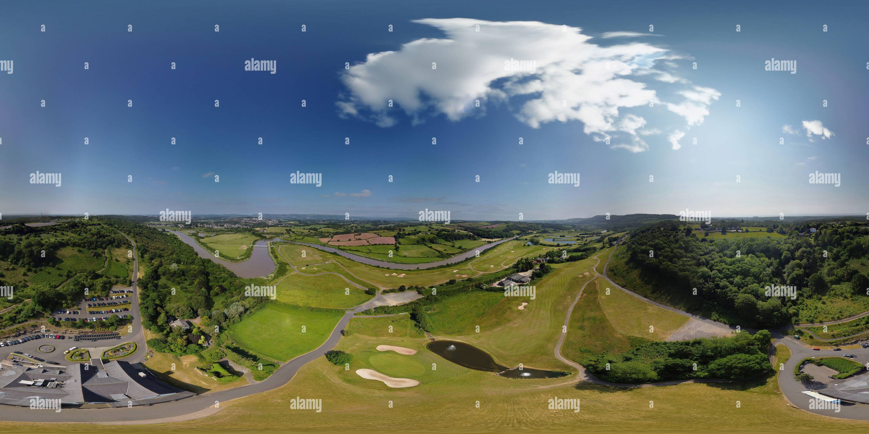 360 degree panoramic view of Aerial views over Celtic Manor golf course