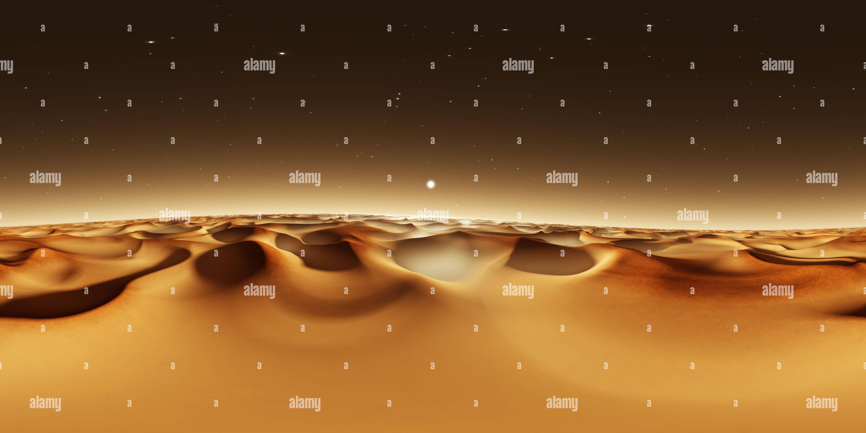 360° view of 360 degree panorama of sunset on Mars, Mars sand dunes ...