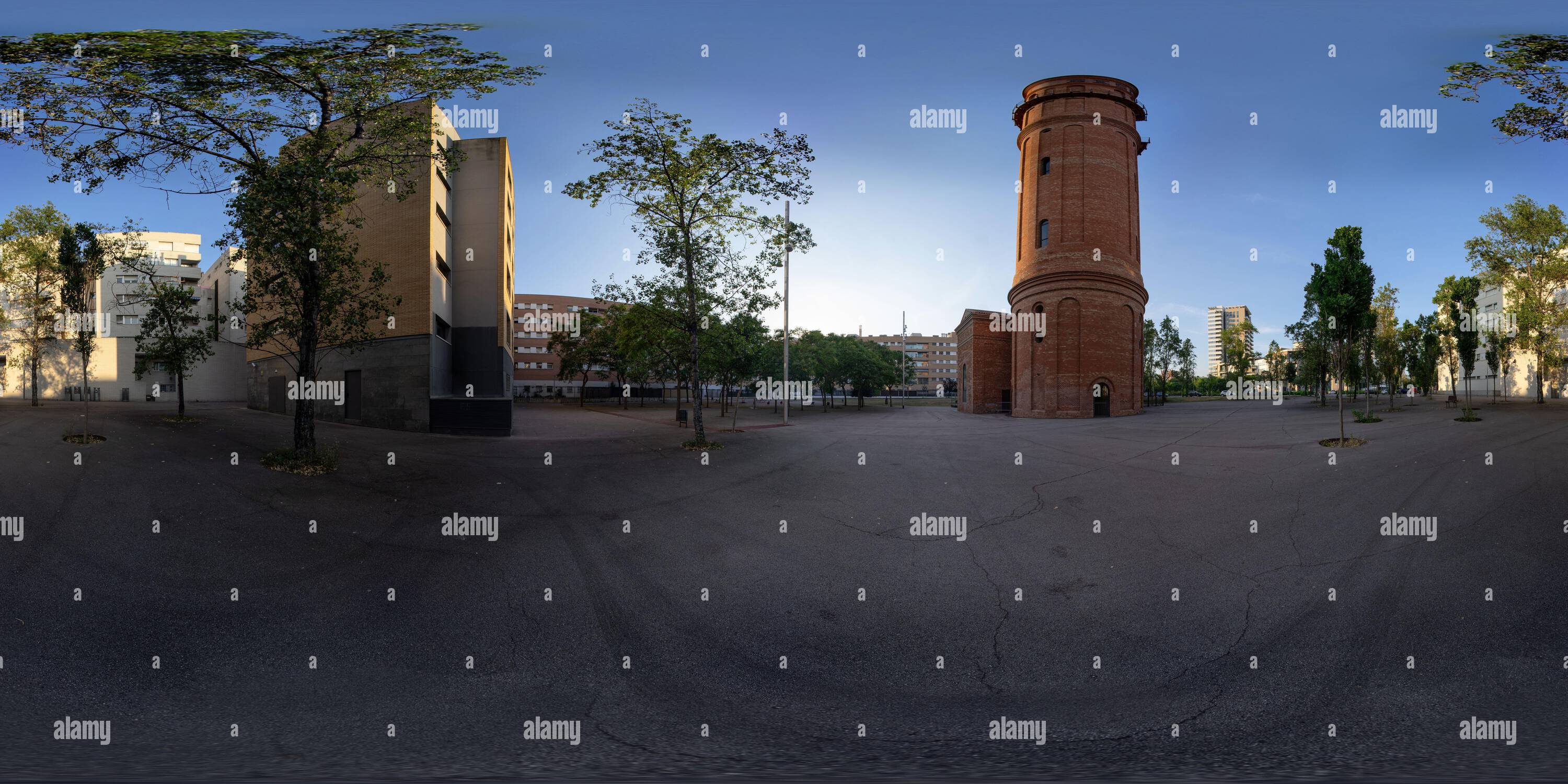 360 degree panoramic view of La torre de les aigues del Besos. 1882. Barcelona. Old water tank, currently a viewpoint.