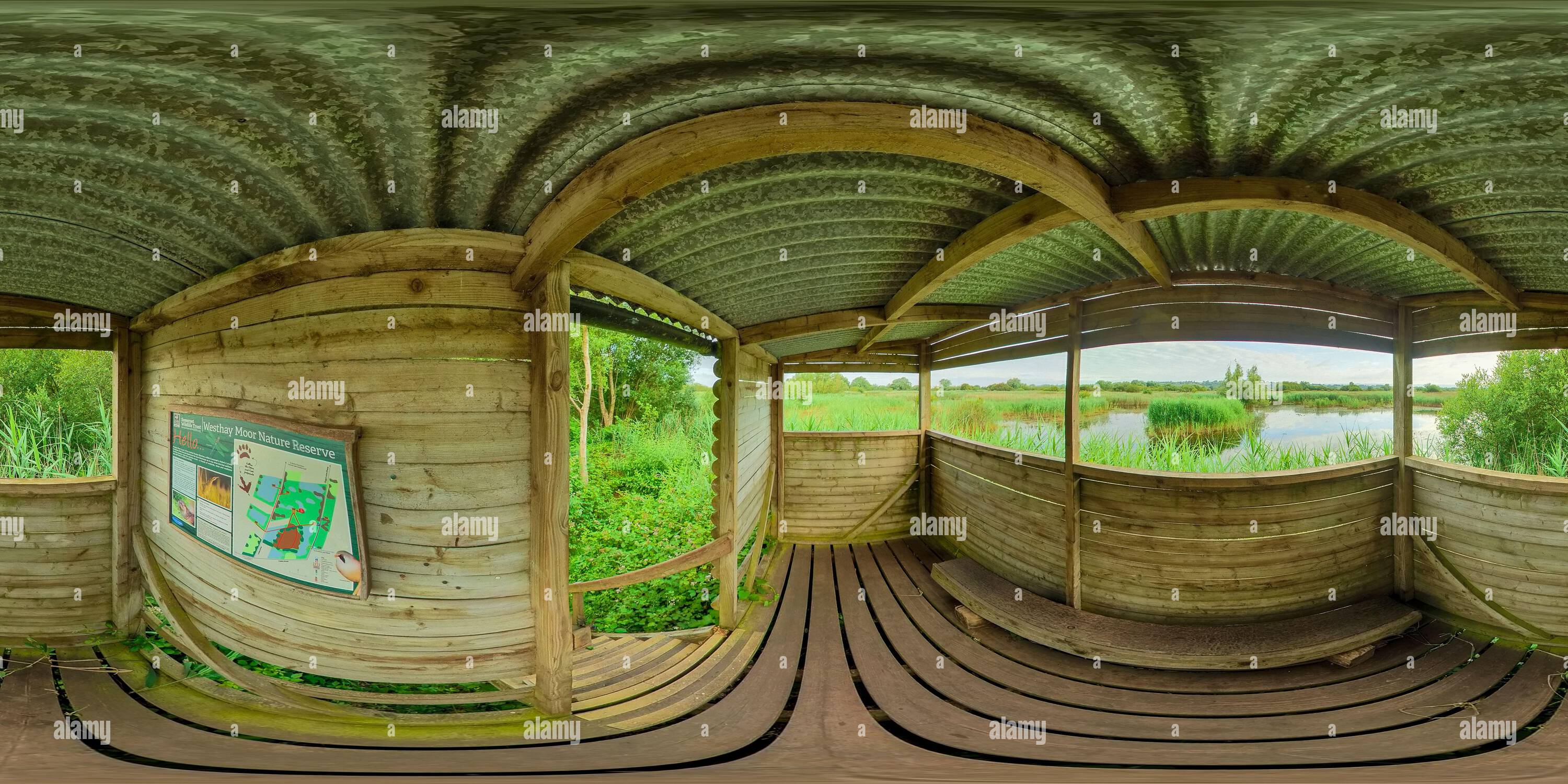 360 degree panoramic view of 30 Acre Hide Interior Right Side at Westhay Moor National Nature Reserve