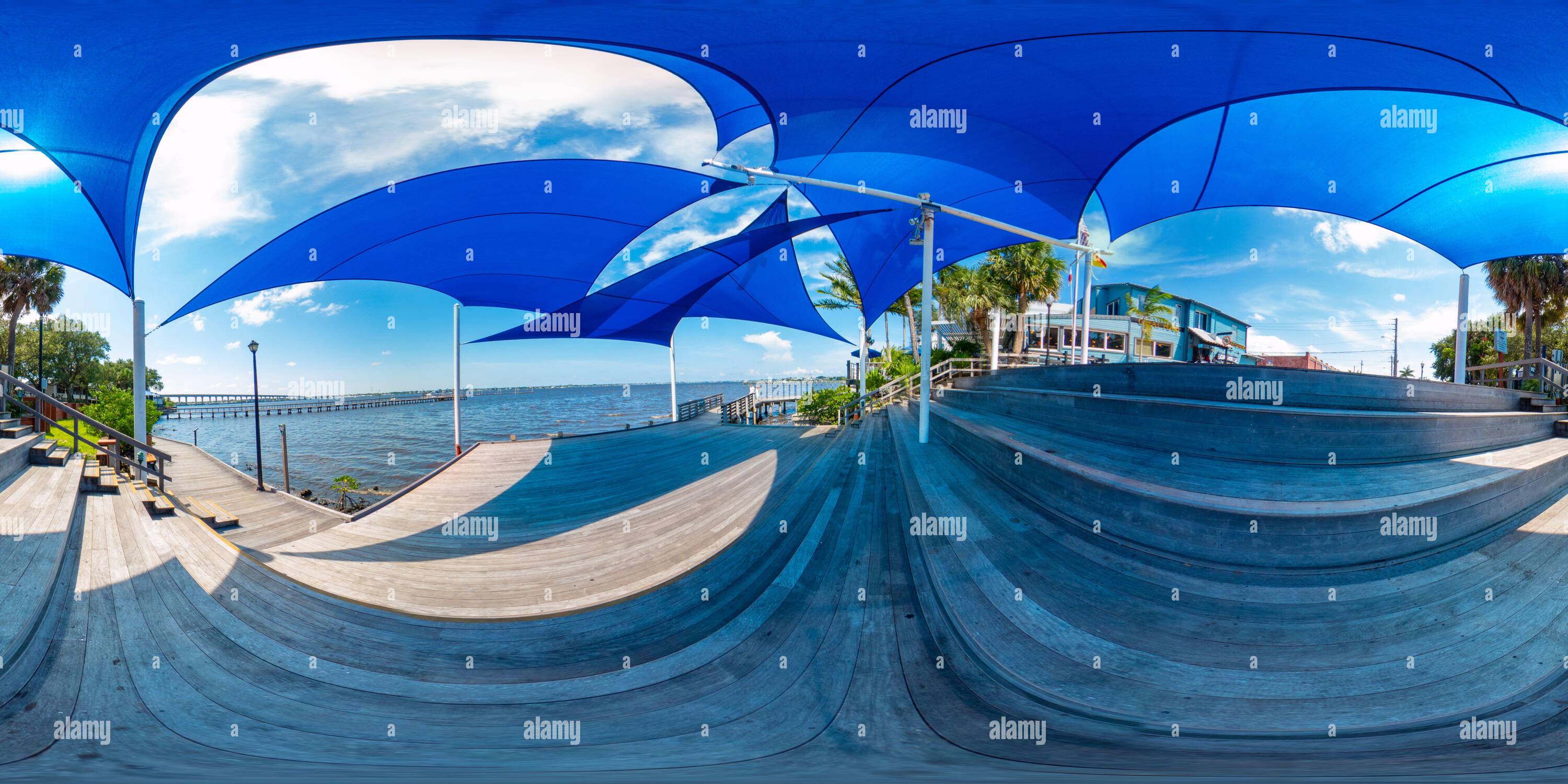 360 degree panoramic view of Shady sitting area steps Stuart Riverwalk