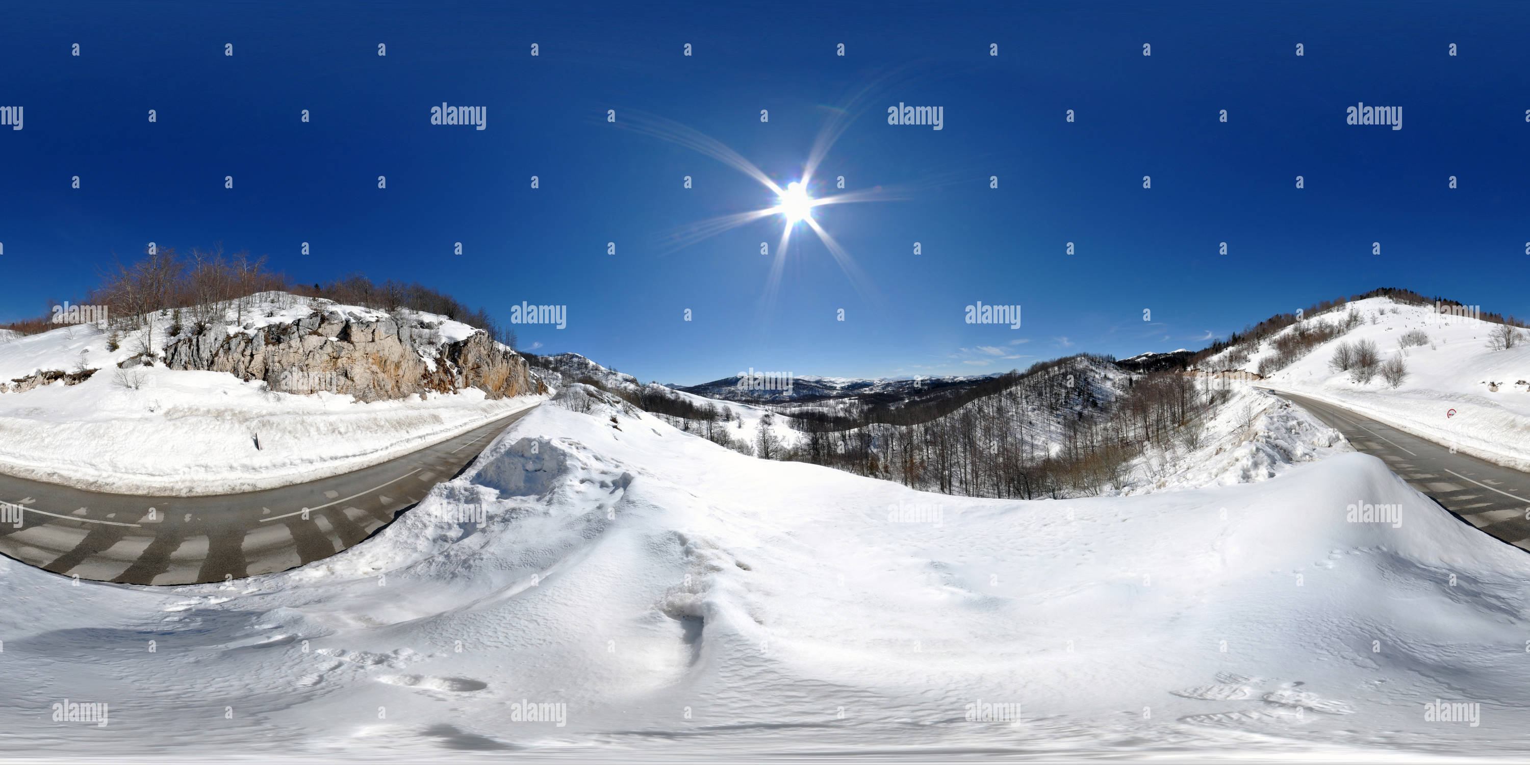 360 degree panoramic view of Niksic - Savnik Road in March