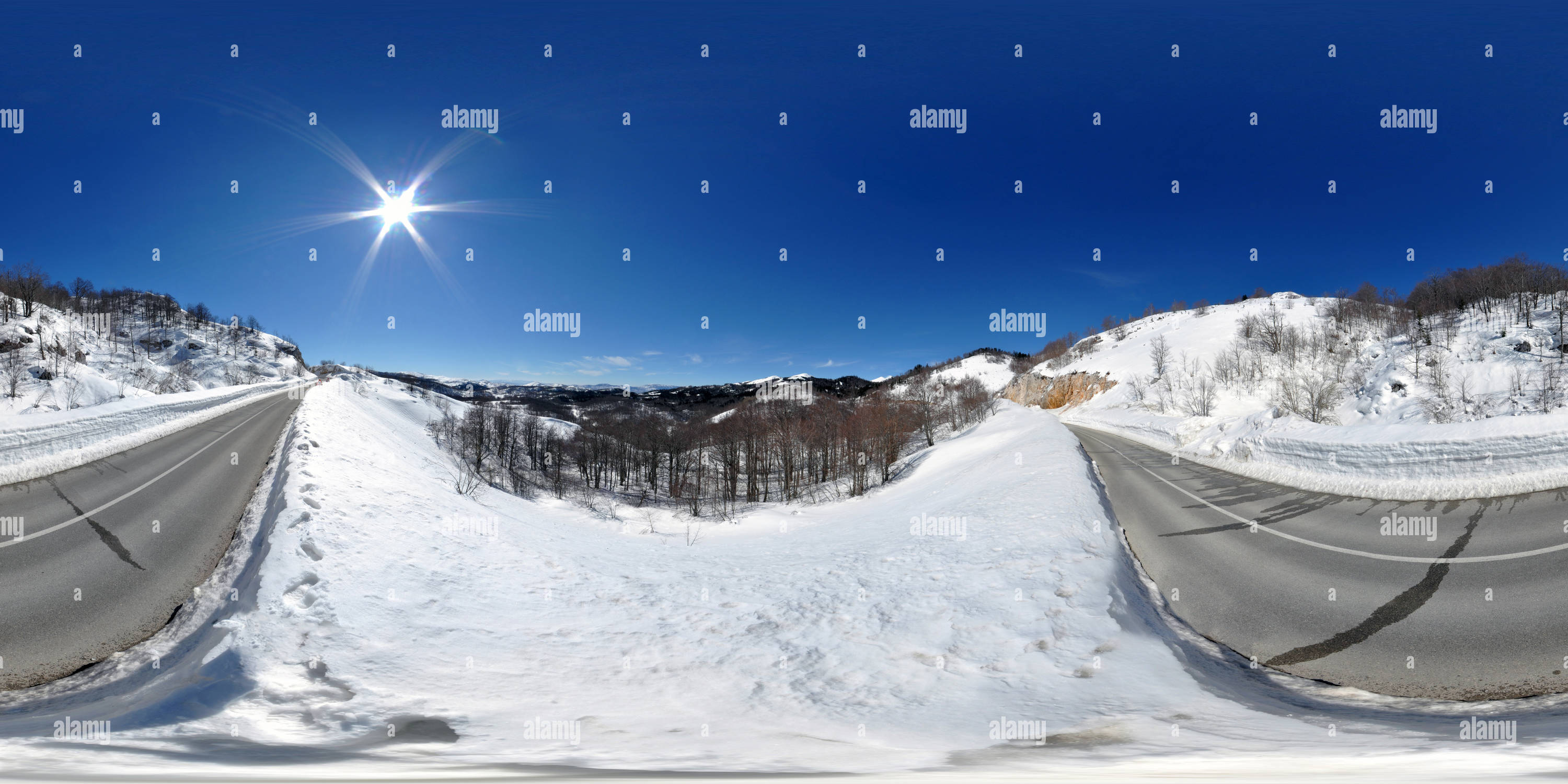 360 degree panoramic view of Savnik - Niksic Road In March