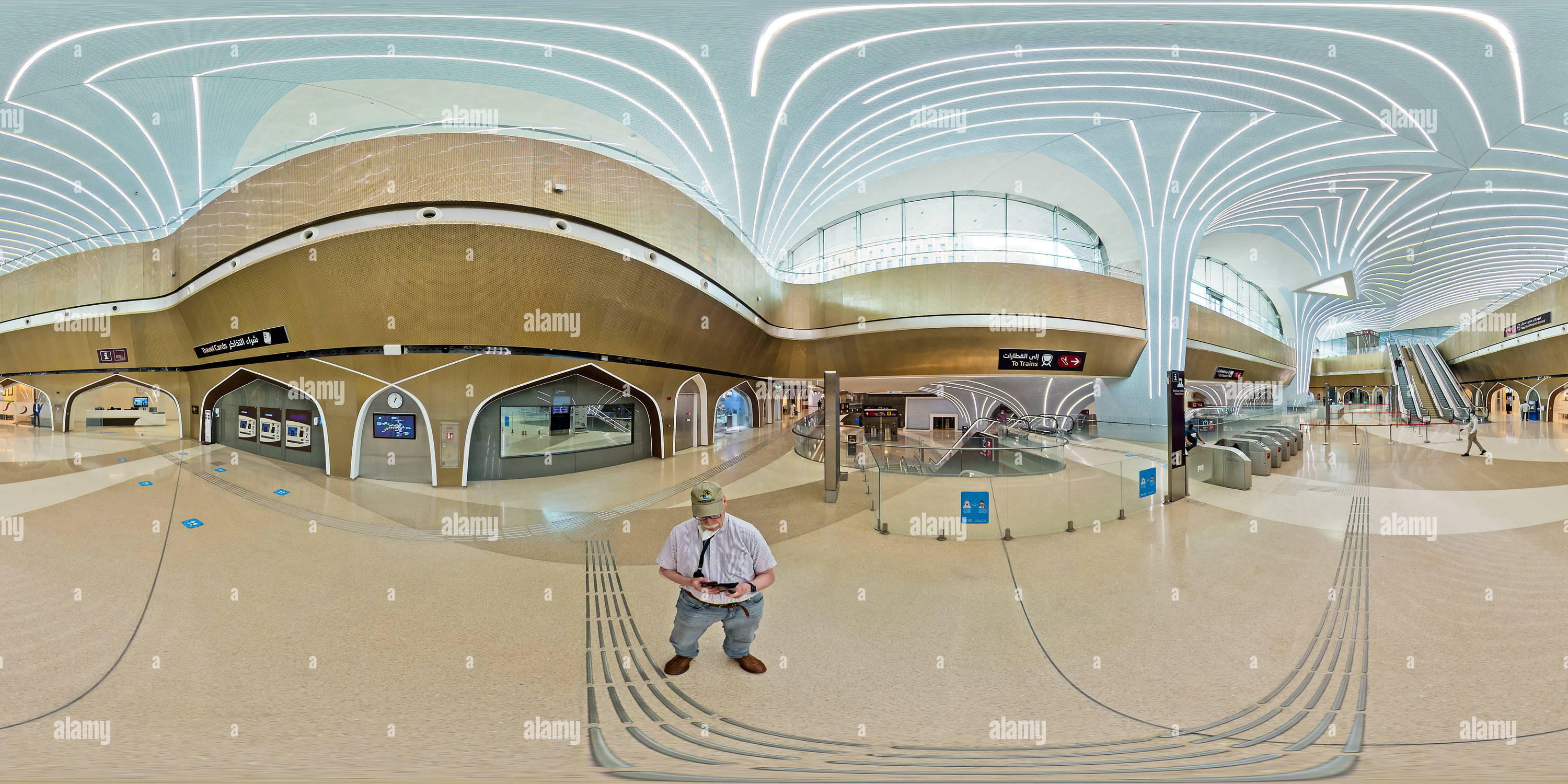 360 degree panoramic view of Qatar Doha  Metro Msheireb Interchange Station ticket hall