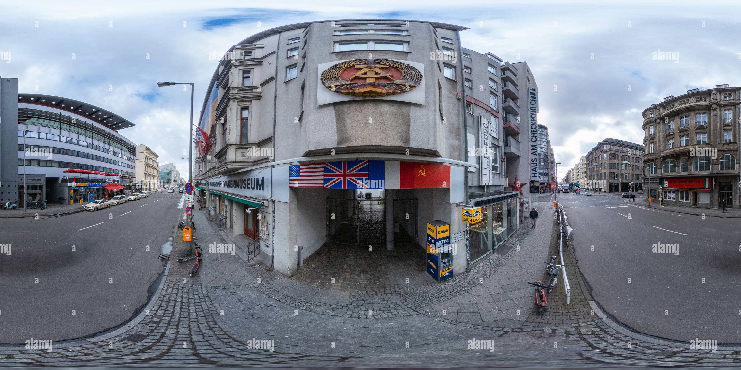 360 degree panoramic view of The Wall Museum, at Checkpoint Charlie, Berlin, Germany