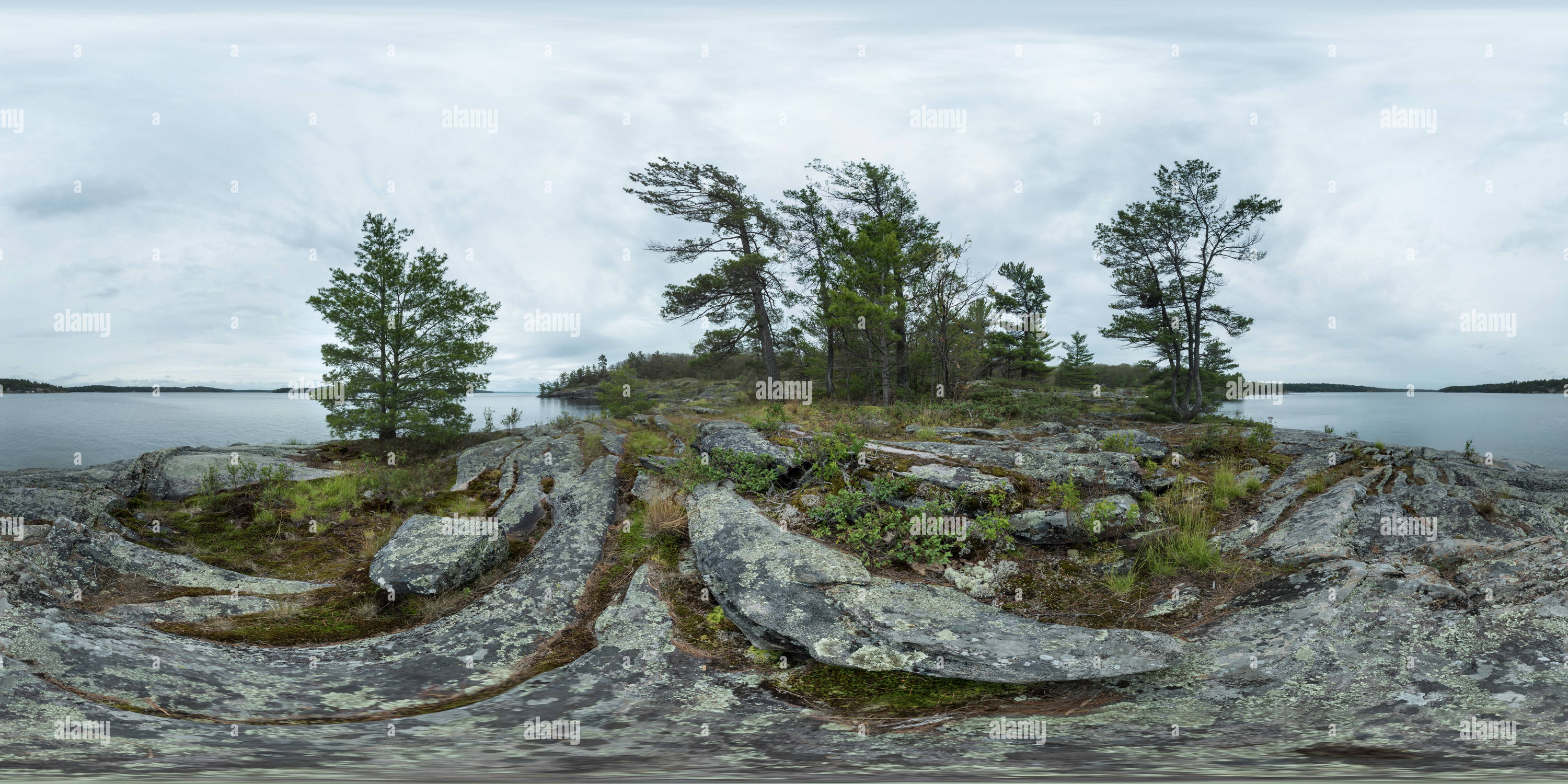 360° view of Overcast Summer Morning at Blind Bay, Killbear Provincial ...