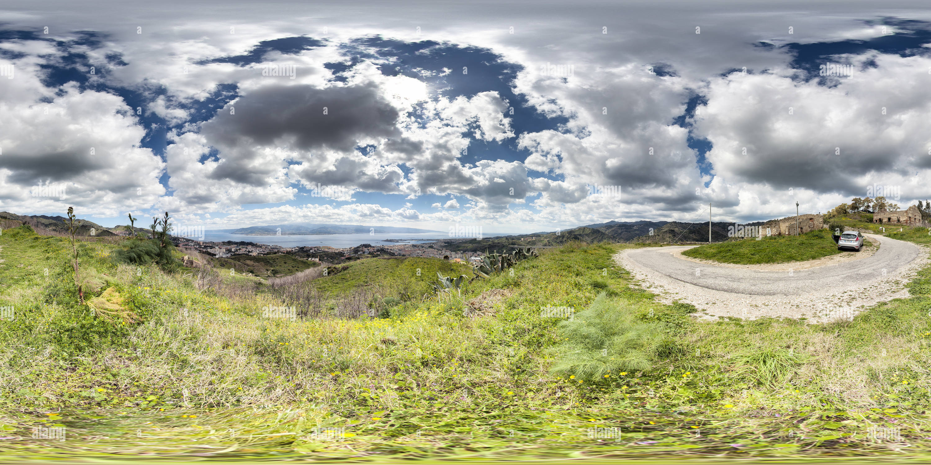 360° view of Sicily-Messina- Landscape from S. Jachiddu Fort - Alamy