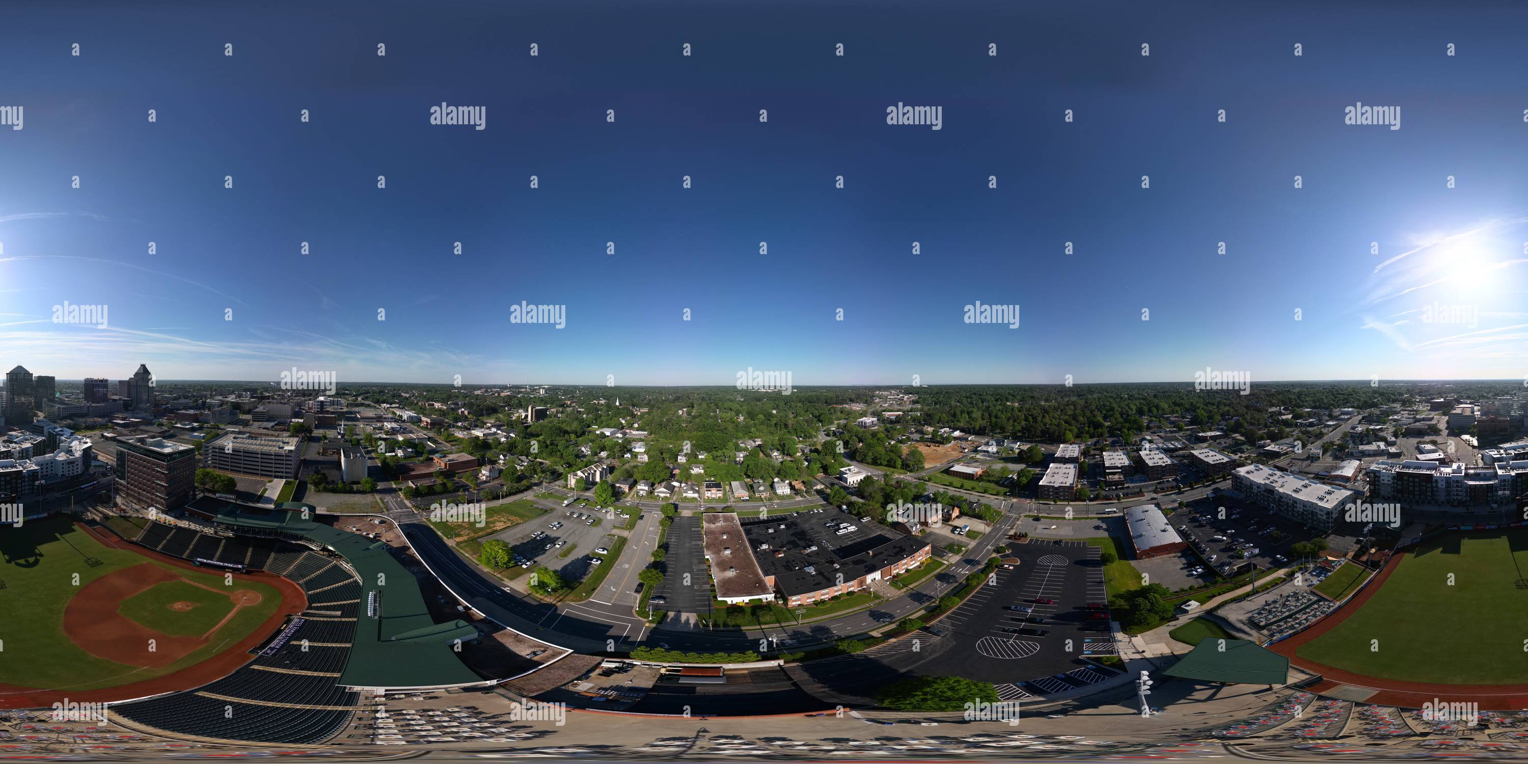 360° view of Above Greensboro, NC near stadium on Spring Morning - Alamy