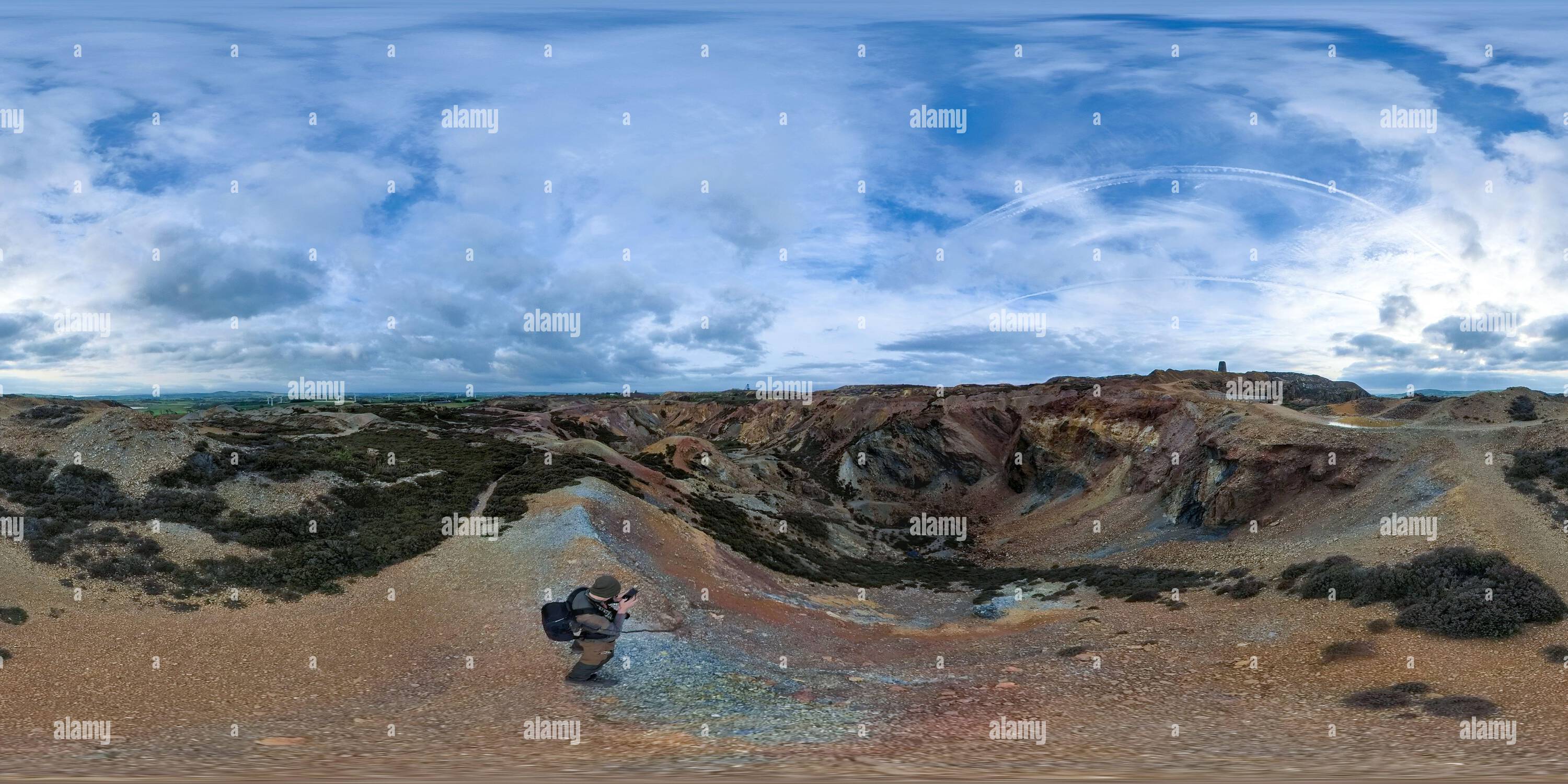 360 degree panoramic view of Prehistoric Parys Mountain of the British Metal Mining Industry in Anglesey, Wales