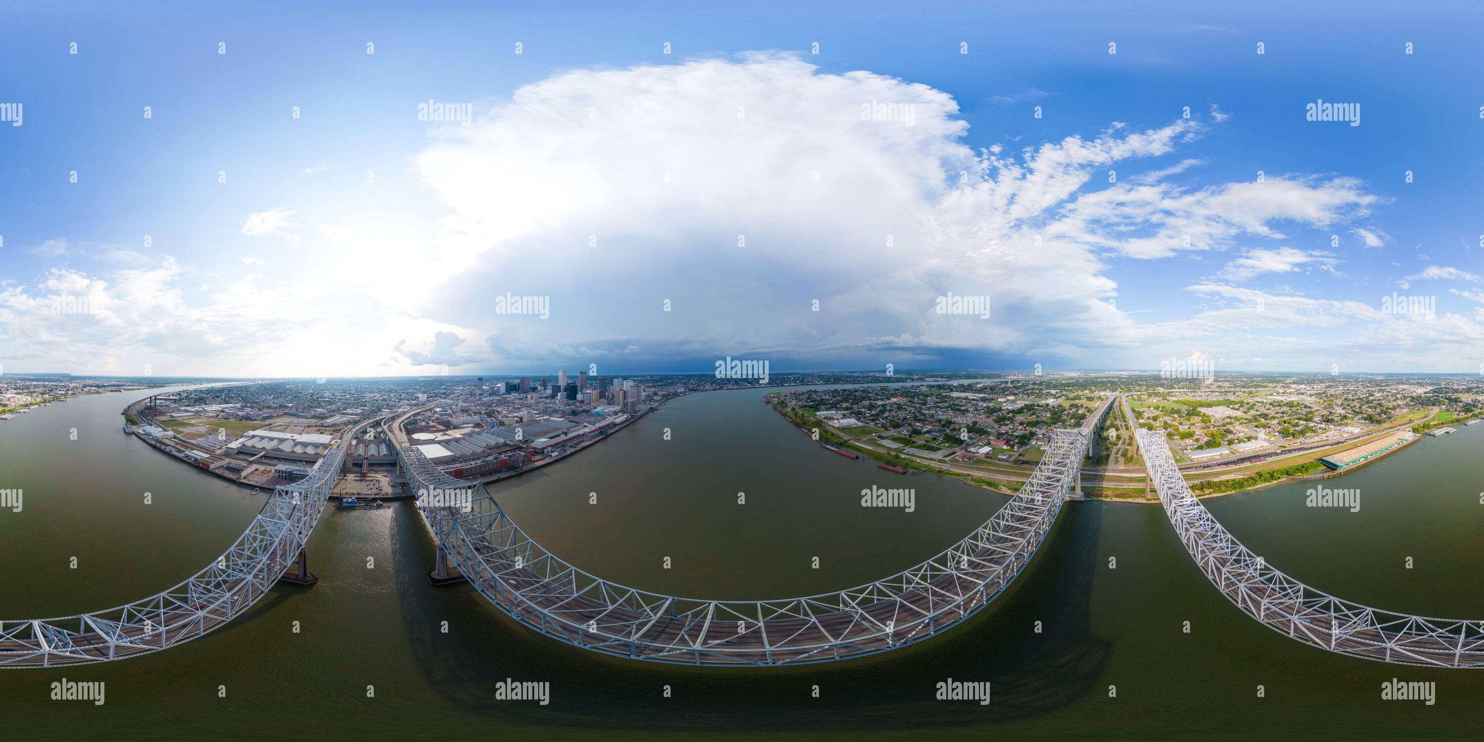 360 degree panoramic view of Aerial 360 vr photo Crescent City Connection New Orleans Louisiana
