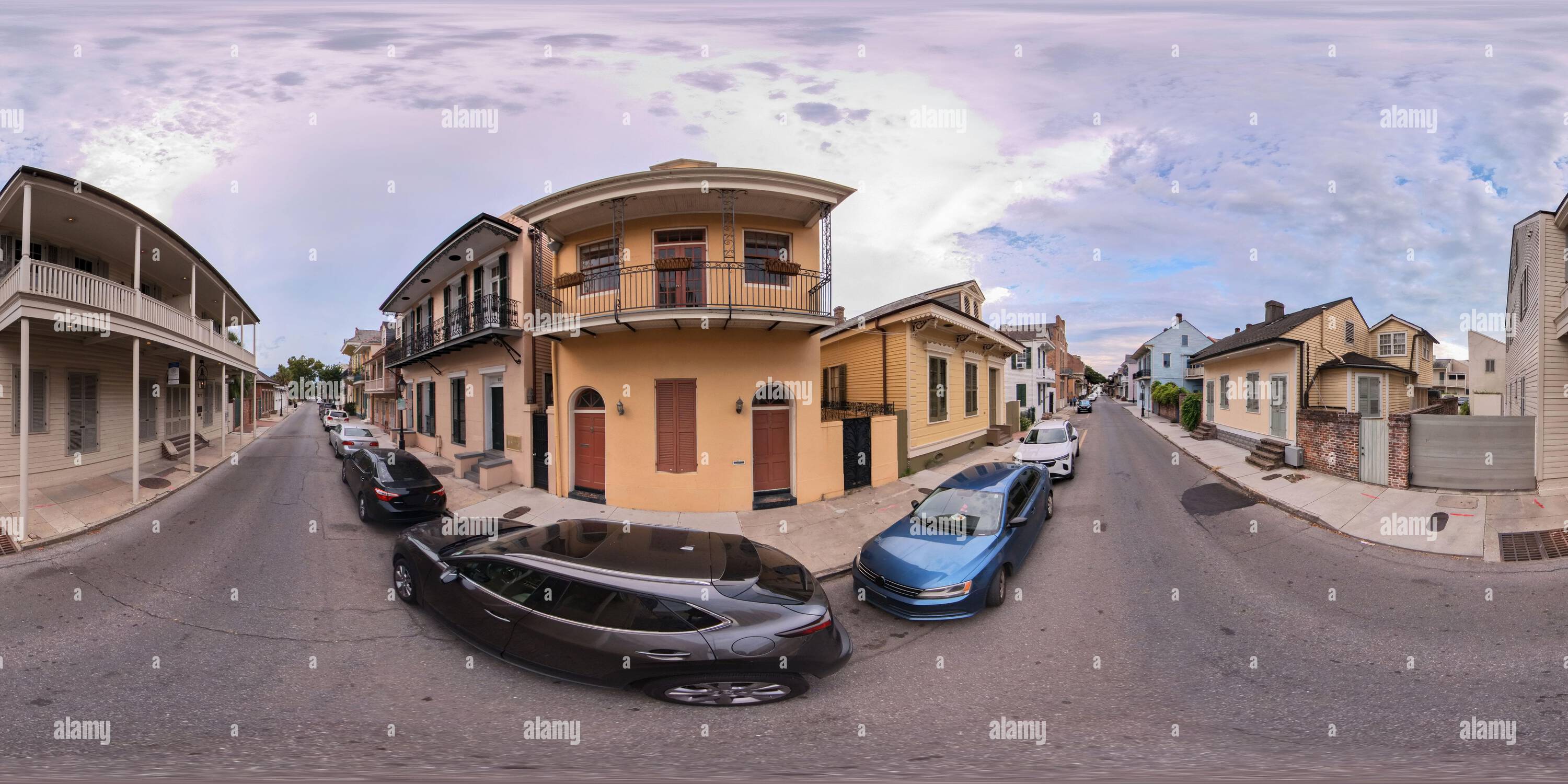 360 degree panoramic view of 360 vr equirectangular image of historic architecture New Orleans French Quarter