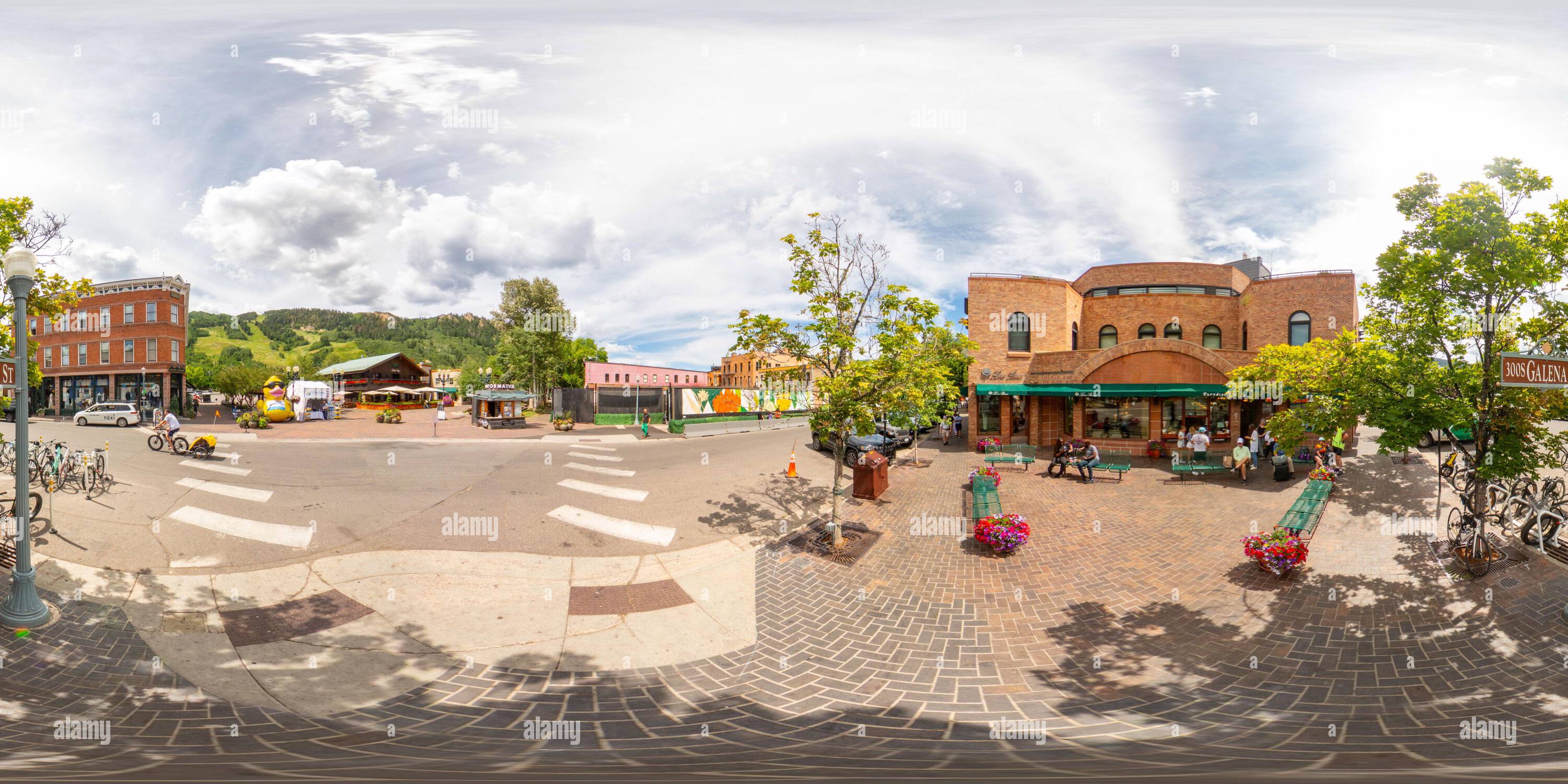 360 degree panoramic view of Aspen, CO, USA - July 27, 2023: 360 equirectangular panorama Paradise Bakery and Cafe Aspen Colorado