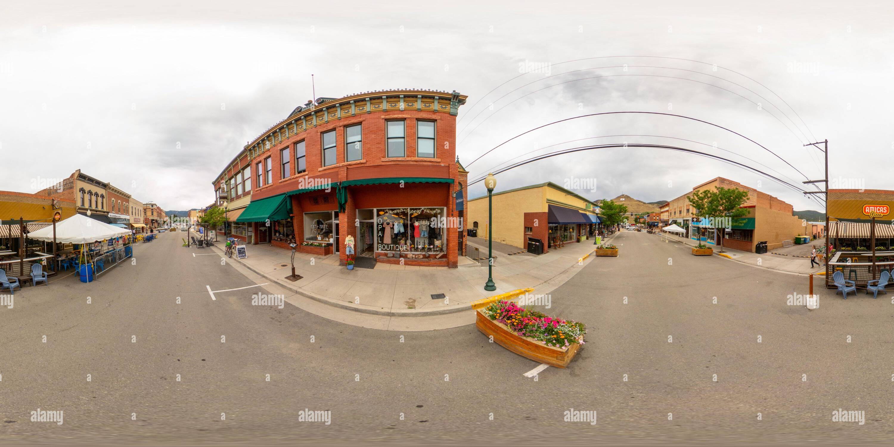 360 degree panoramic view of Salida, CO, USA - July 27, 2023: 360 equirectangular panorama Opla Boutique Salida Colorado