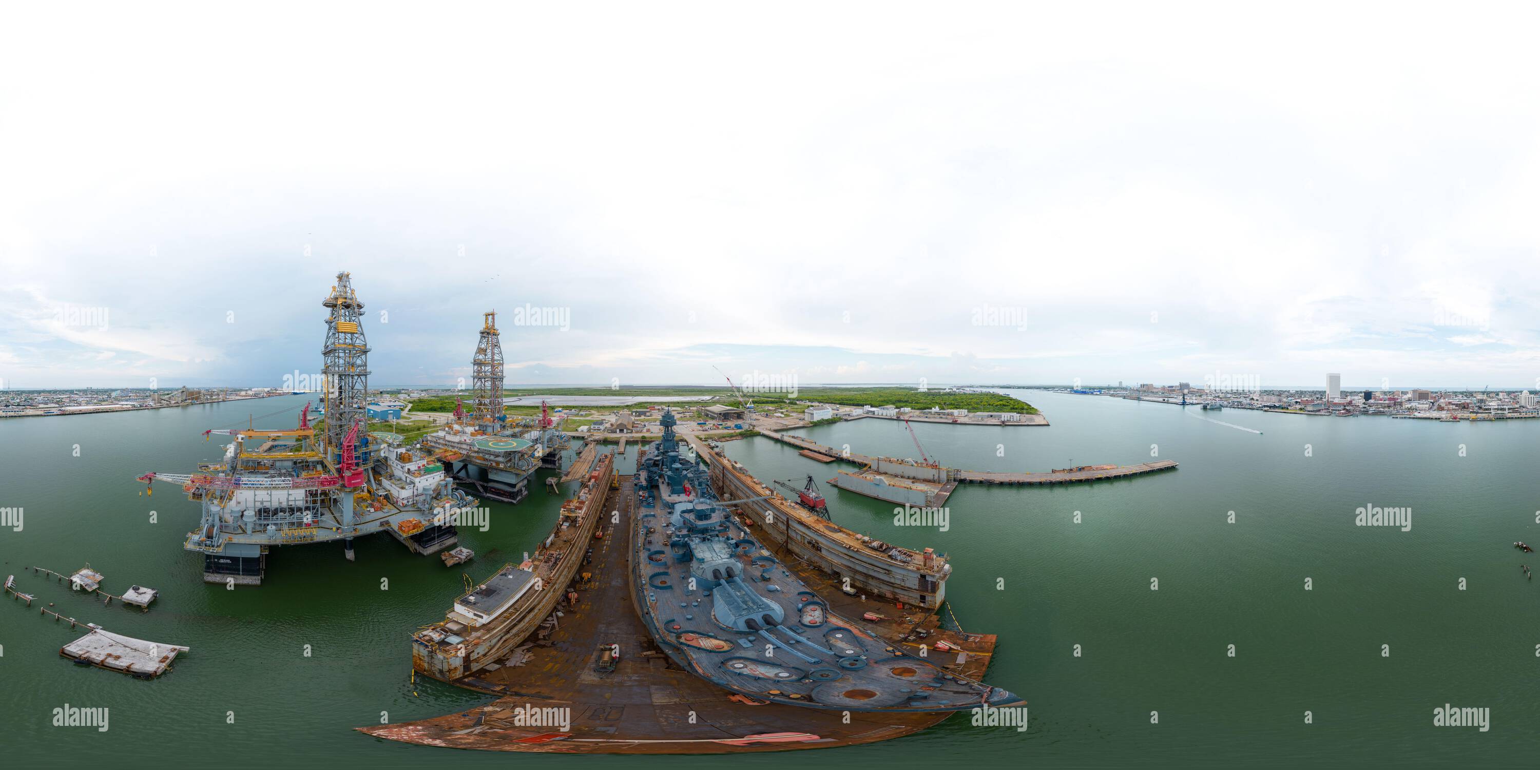 360° view of Galveston, TX, USA July 23, 2023 Aerial drone 360 photo