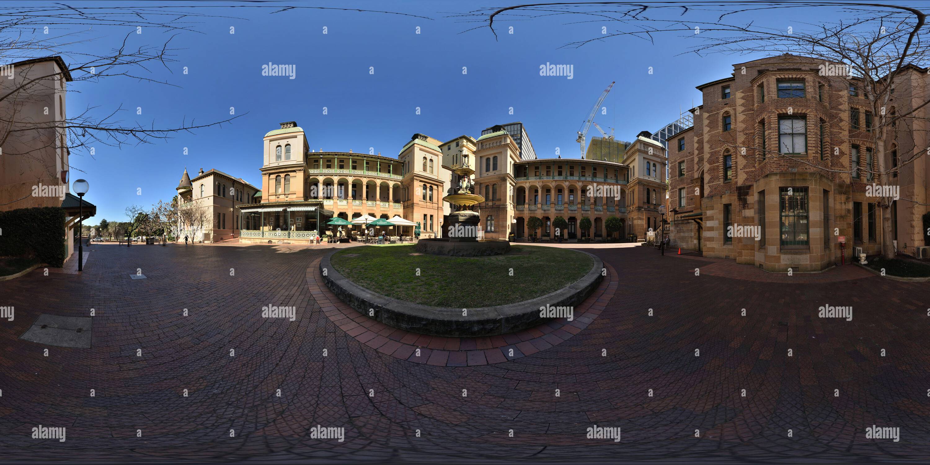 360 degree panoramic view of Florence Nightingale Wing, Robert Brough Fountain - Sydney Hospital Australia -  Architecture in the Sydney CBD