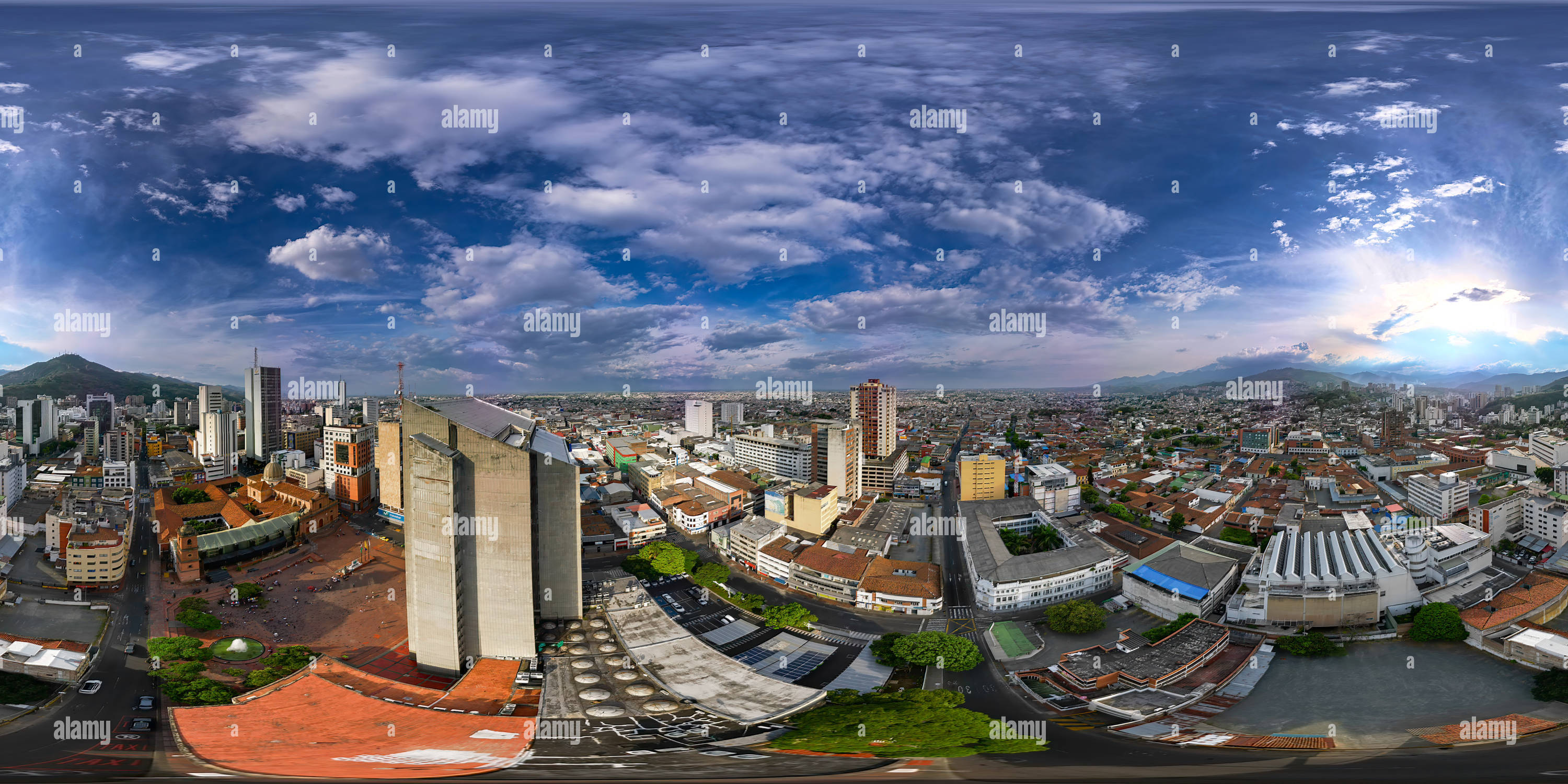 360 degree panoramic view of Downtown Cali, Valle del Cauca. Colombia. Near Hotel Aristi