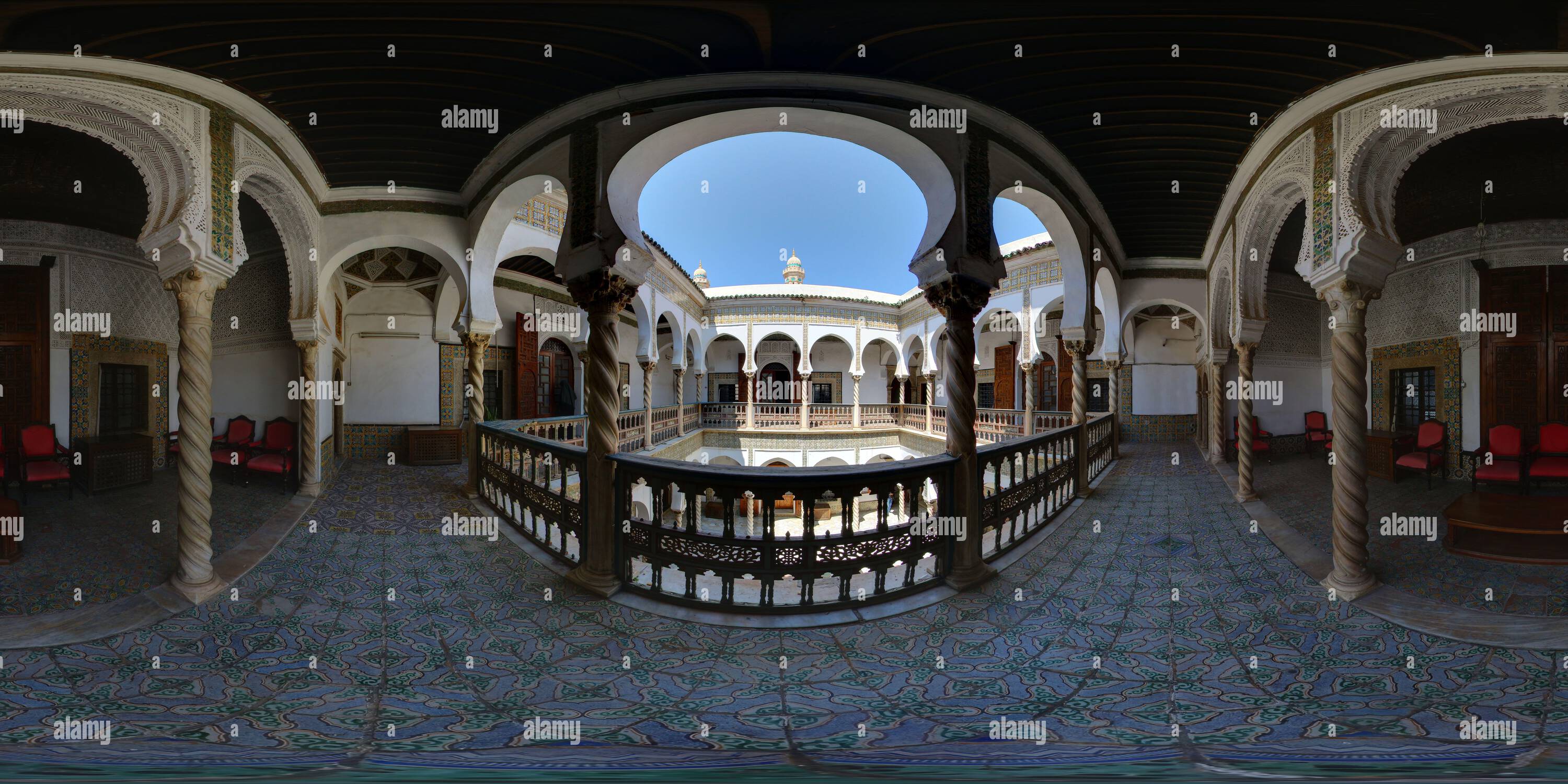 360 degree panoramic view of Dar Aziza palace, Casbah of Algiers, Algeria.