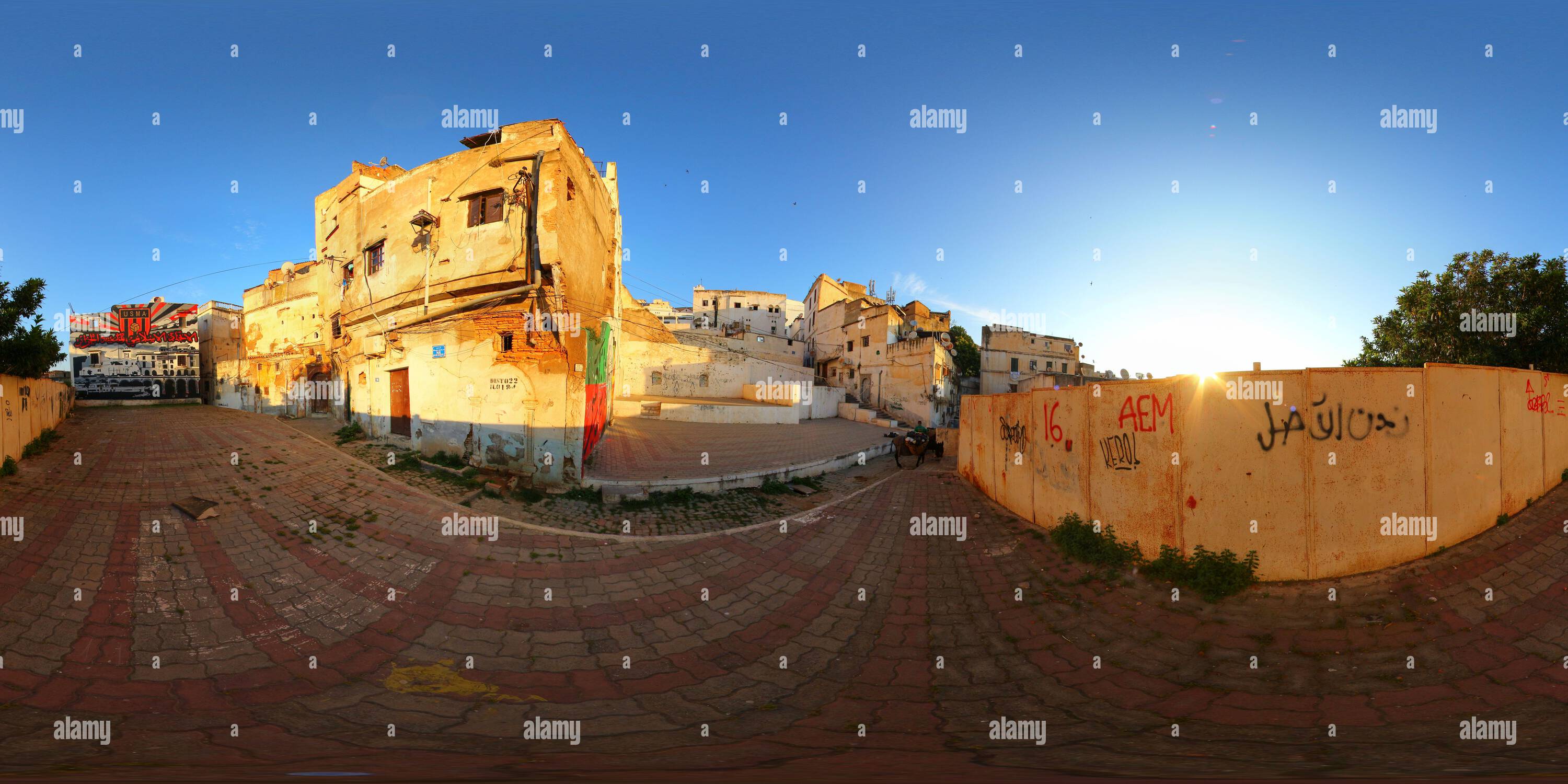 360 degree panoramic view of Dawn over the streets, Casbah of Algiers, Algeria