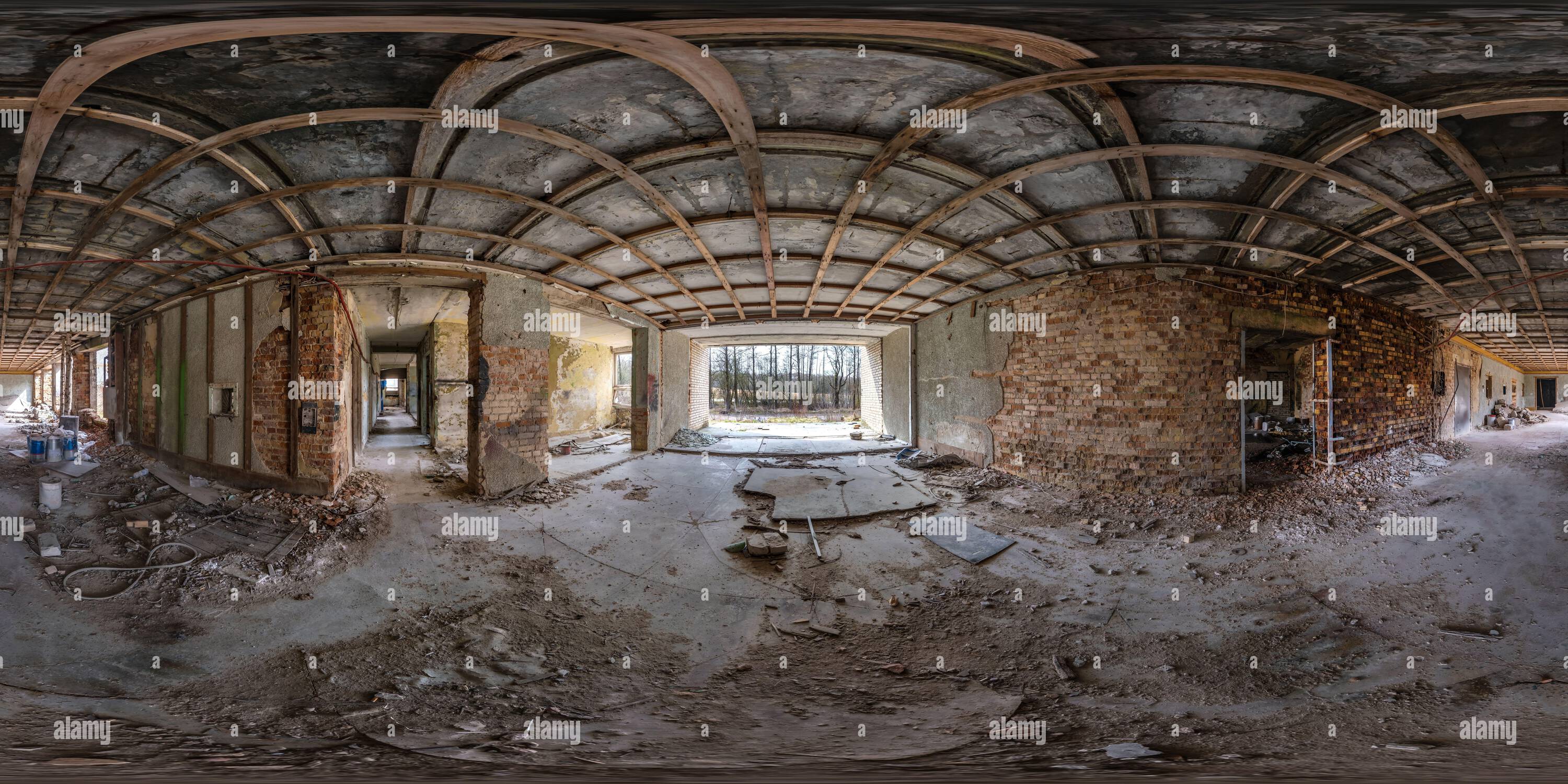 360° view of hdri 360 panorama in empty dirty room in abandoned ...