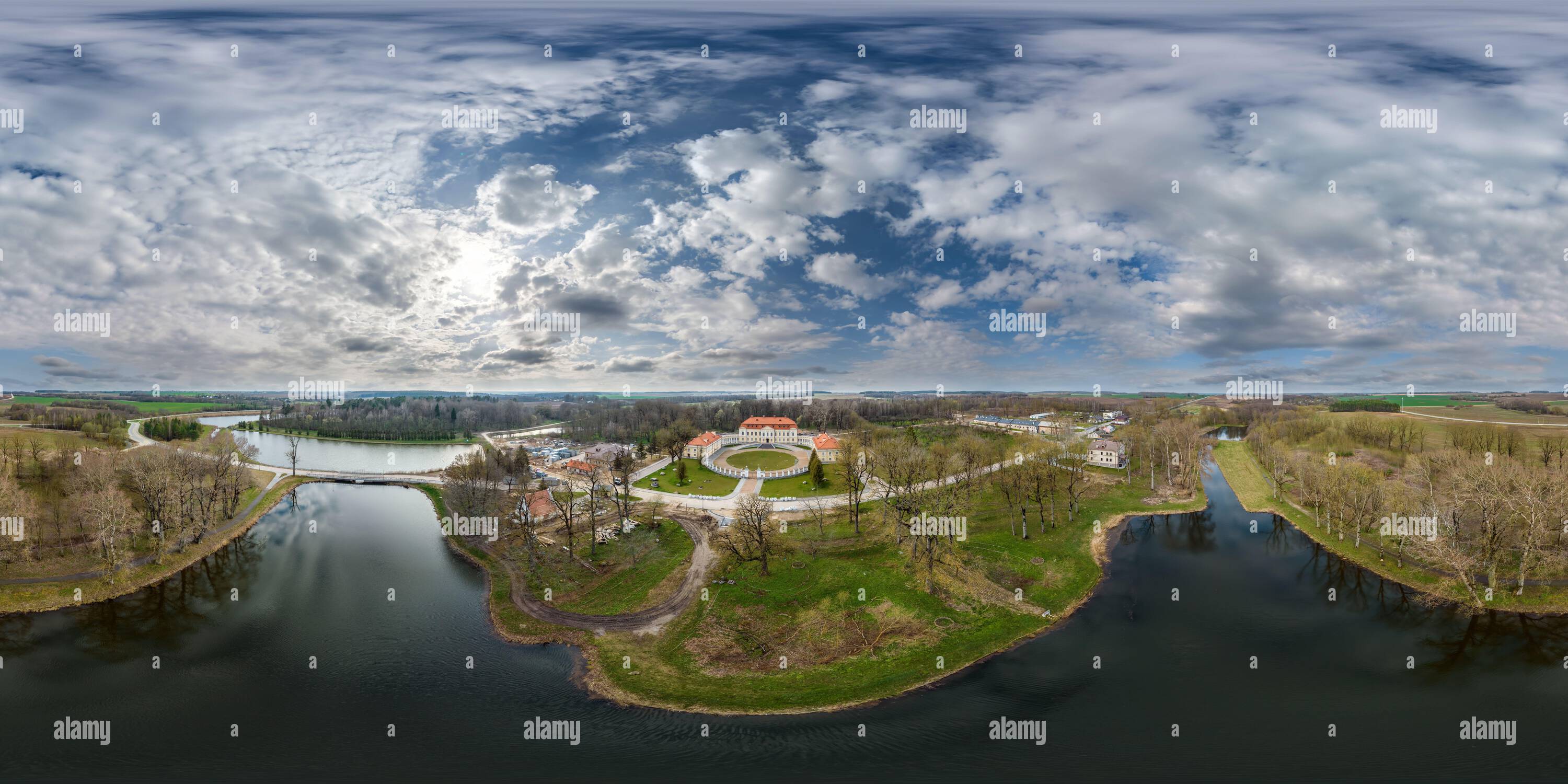 Aerial Projection 360° view of aerial seamless spherical 360 panorama overlooking ...