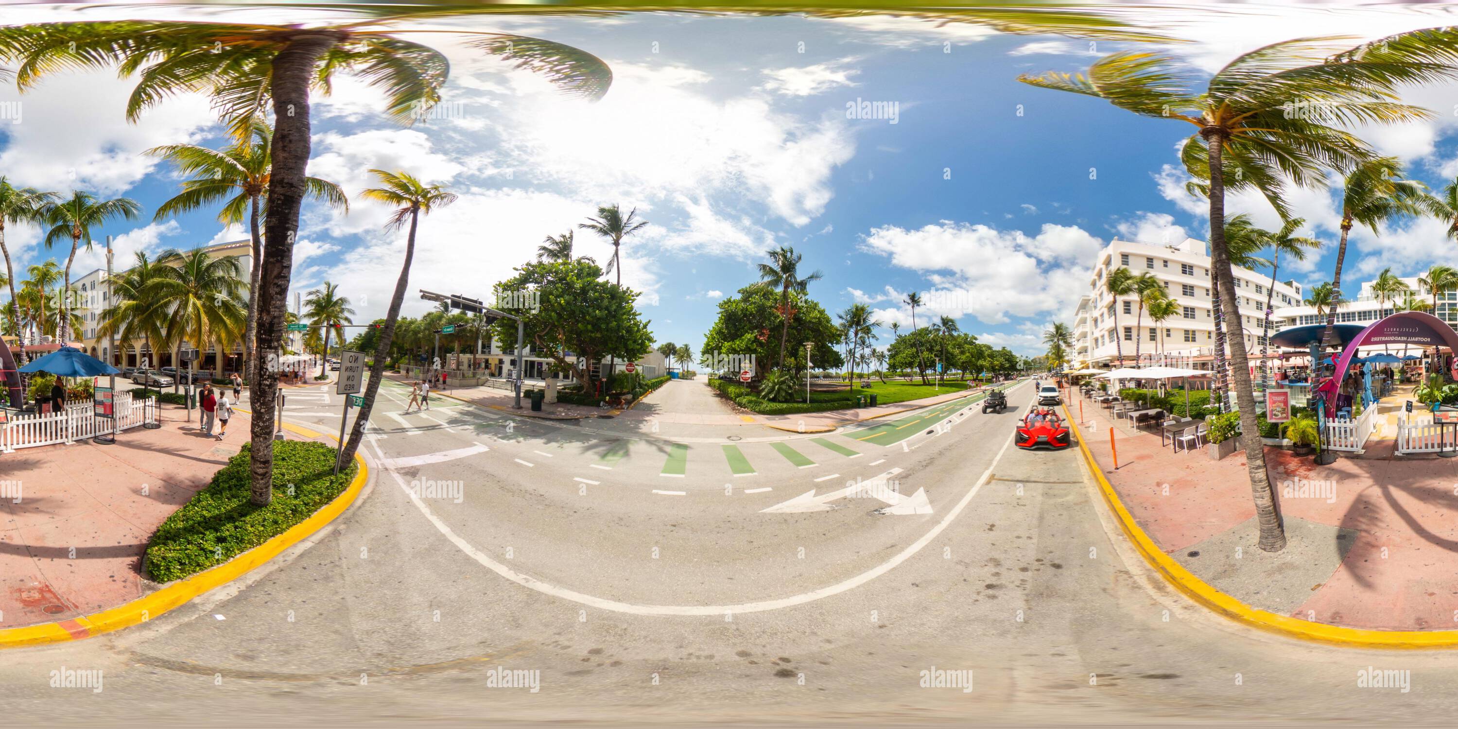 360 degree panoramic view of Miami Beach, FL, USA - September 3, 2023: 360 vr photo Clevelander Miami South Beach