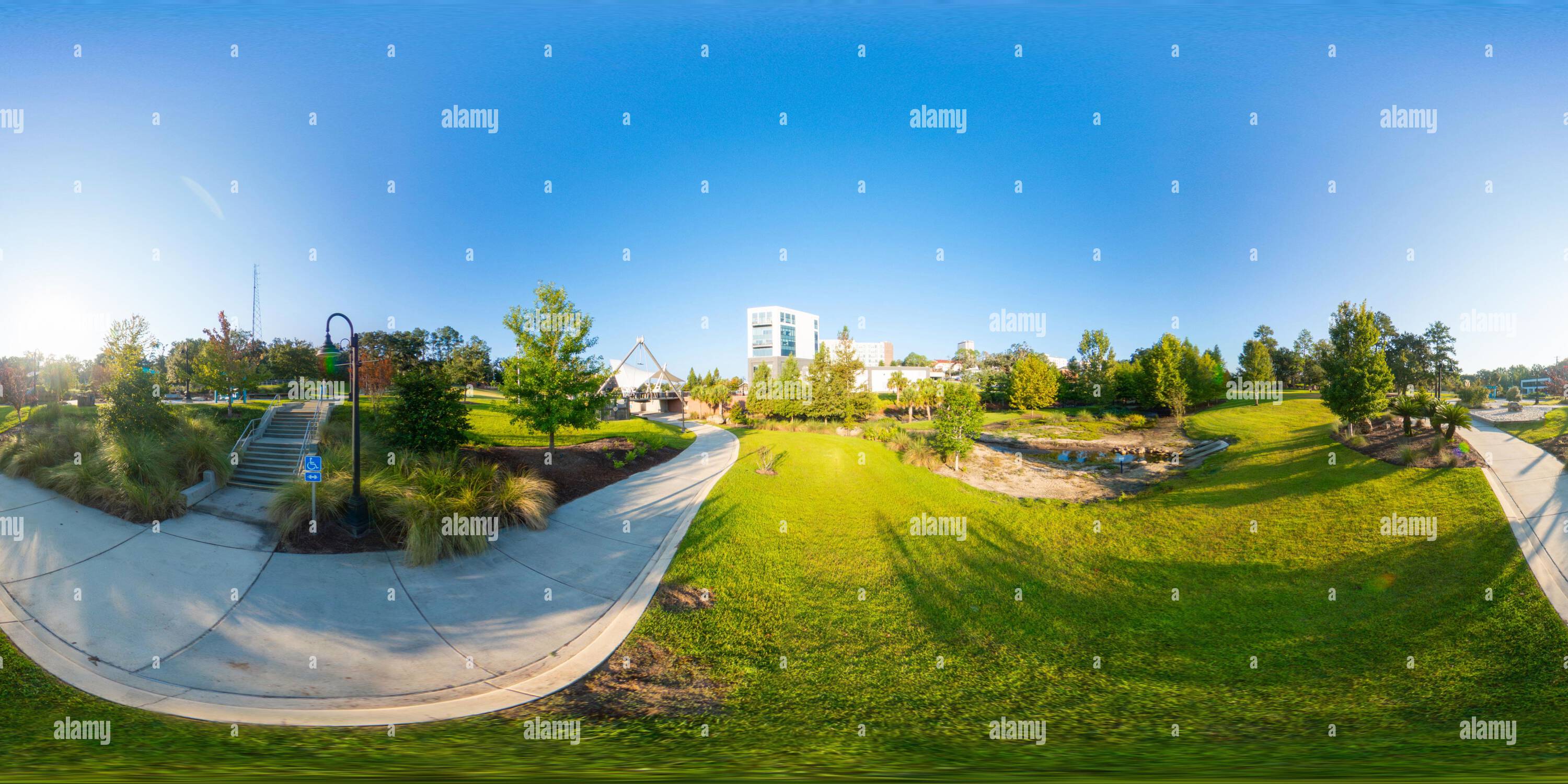 360 degree panoramic view of 360 photo Cascades Park Downtown Tallahassee Florida circa 2023