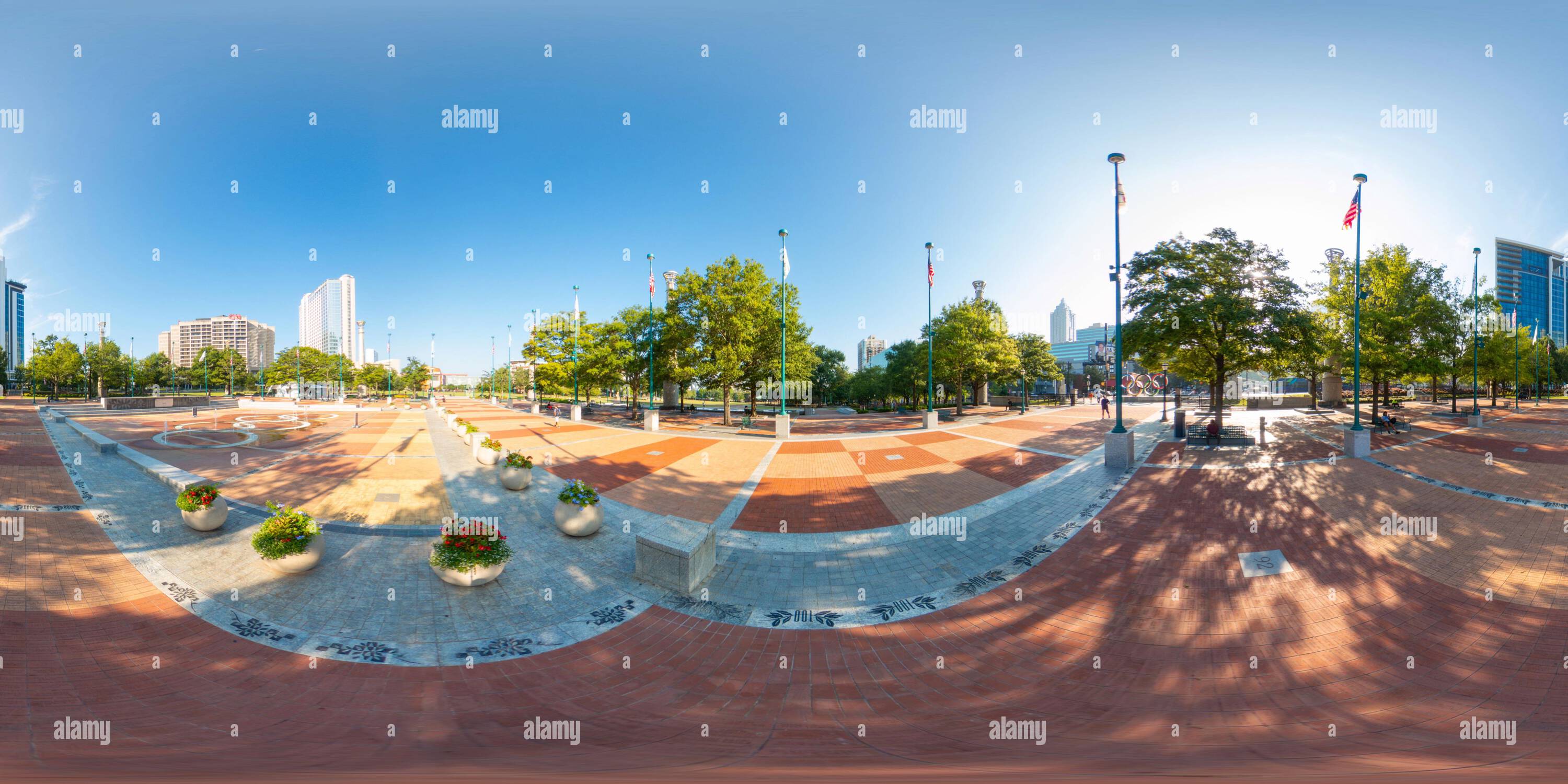 360 degree panoramic view of Atlanta, GA, USA - September 8, 2023: Centennial Olympic Park in Atlanta GA shot on a 360 panoramic camera