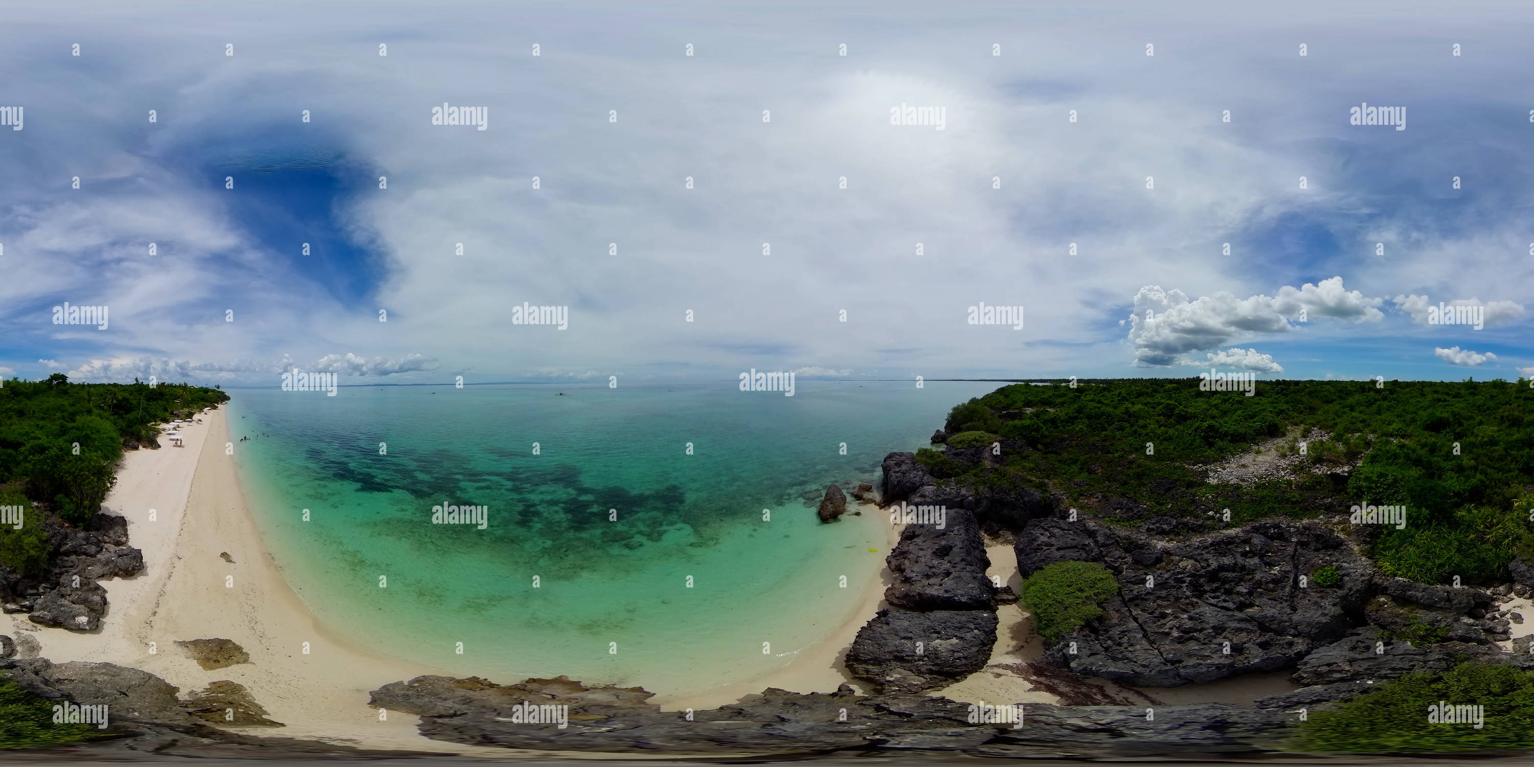 360 degree panoramic view of Tropical sandy beach and blue sea.