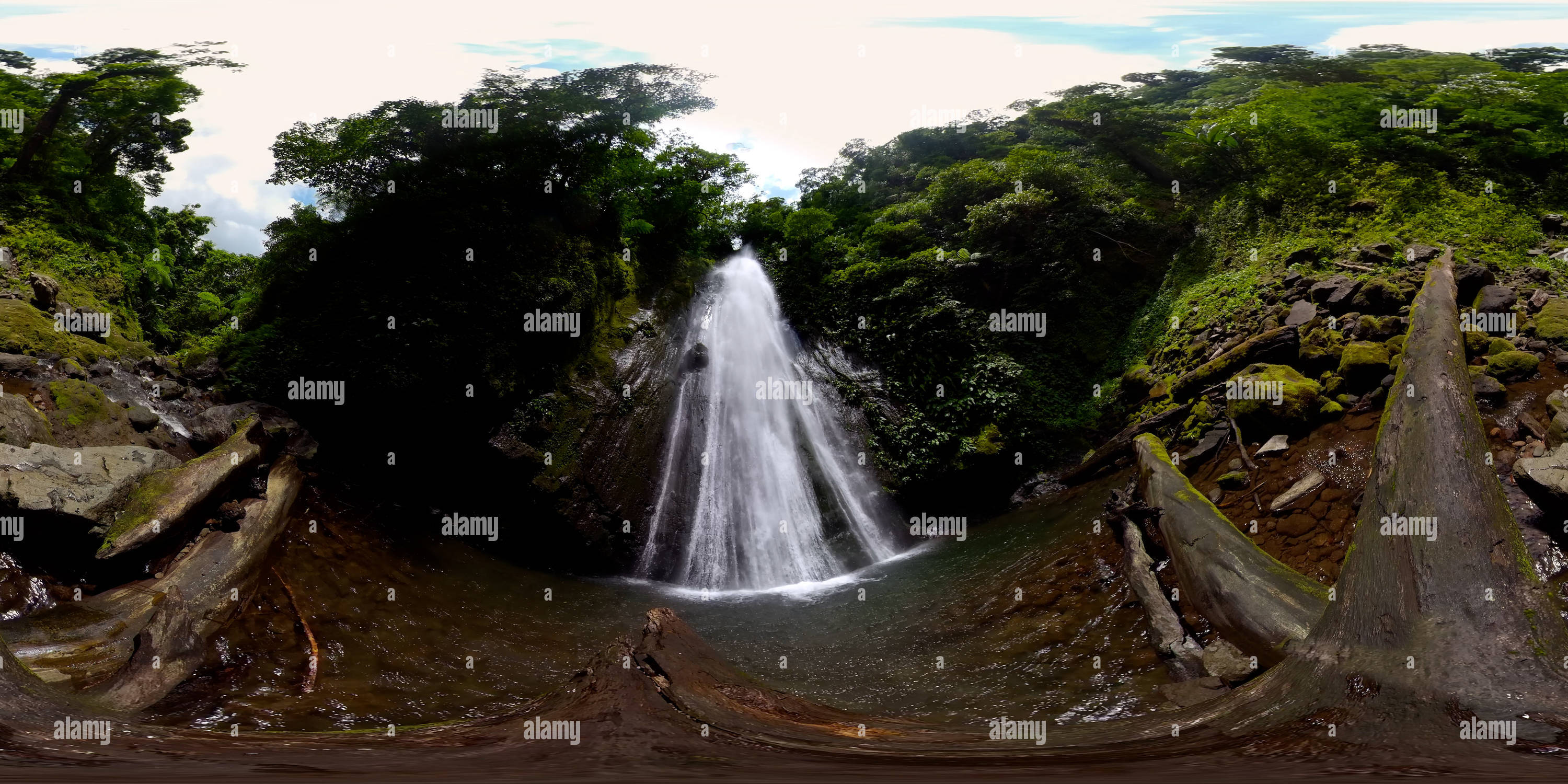 360 degree panoramic view of Pulang-Tubig Falls. Negros, Philippines.