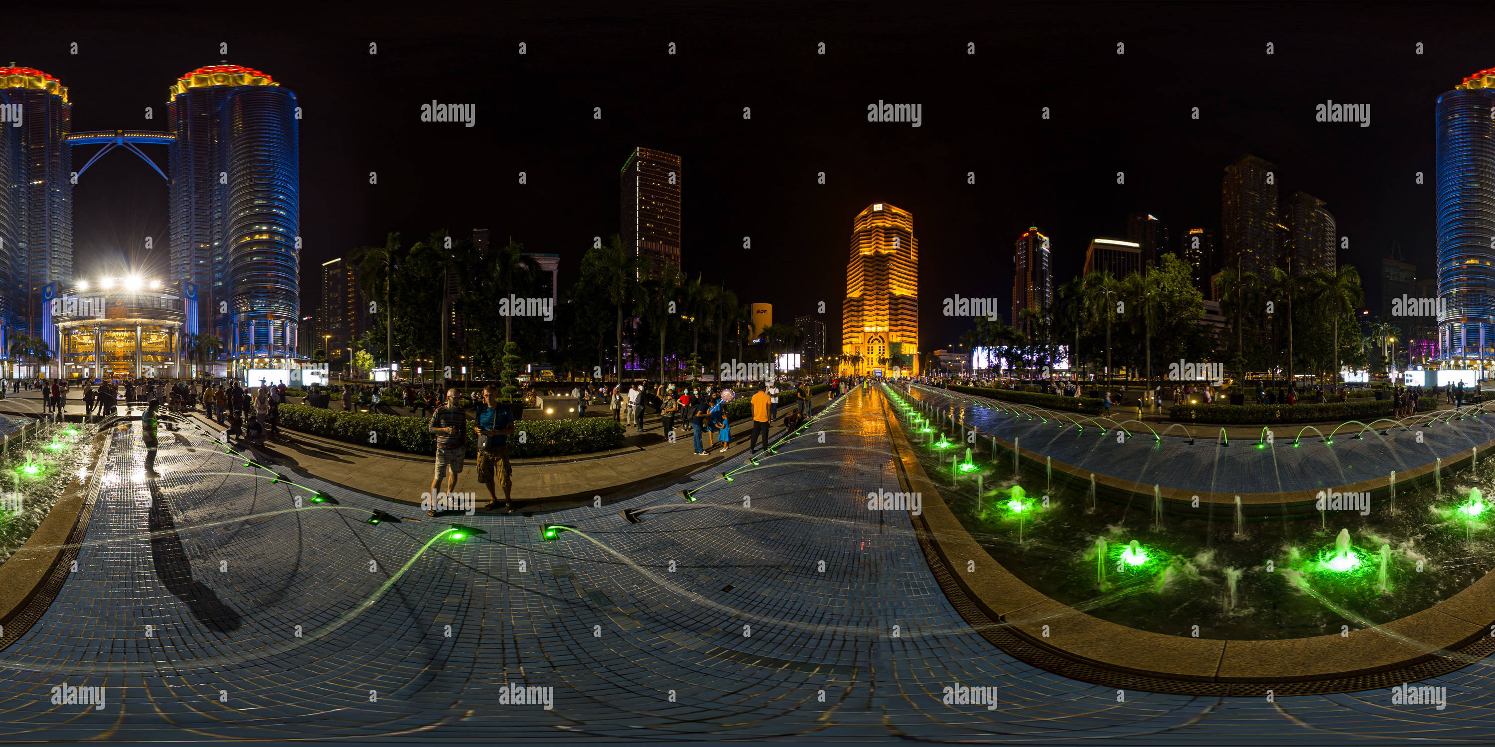 360 degree panoramic view of Fountain show at night in Kuala Lumpur.
