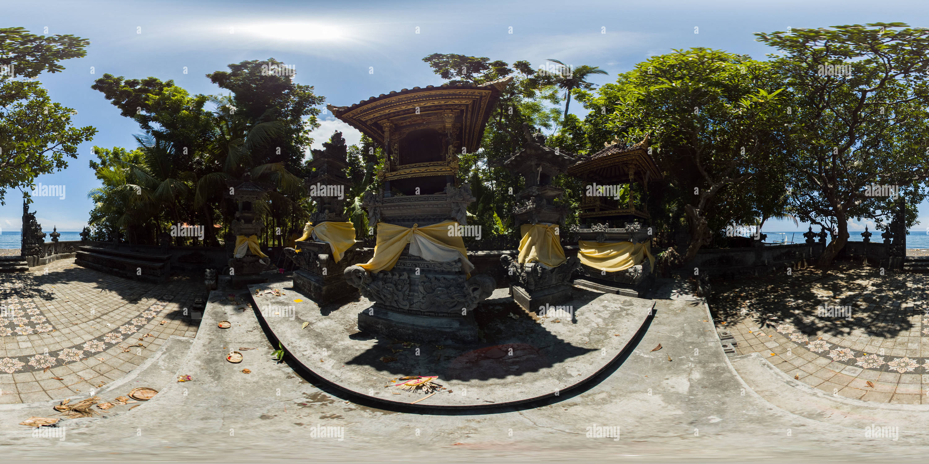 360 degree panoramic view of Temple in Bali. 360 panorama VR.