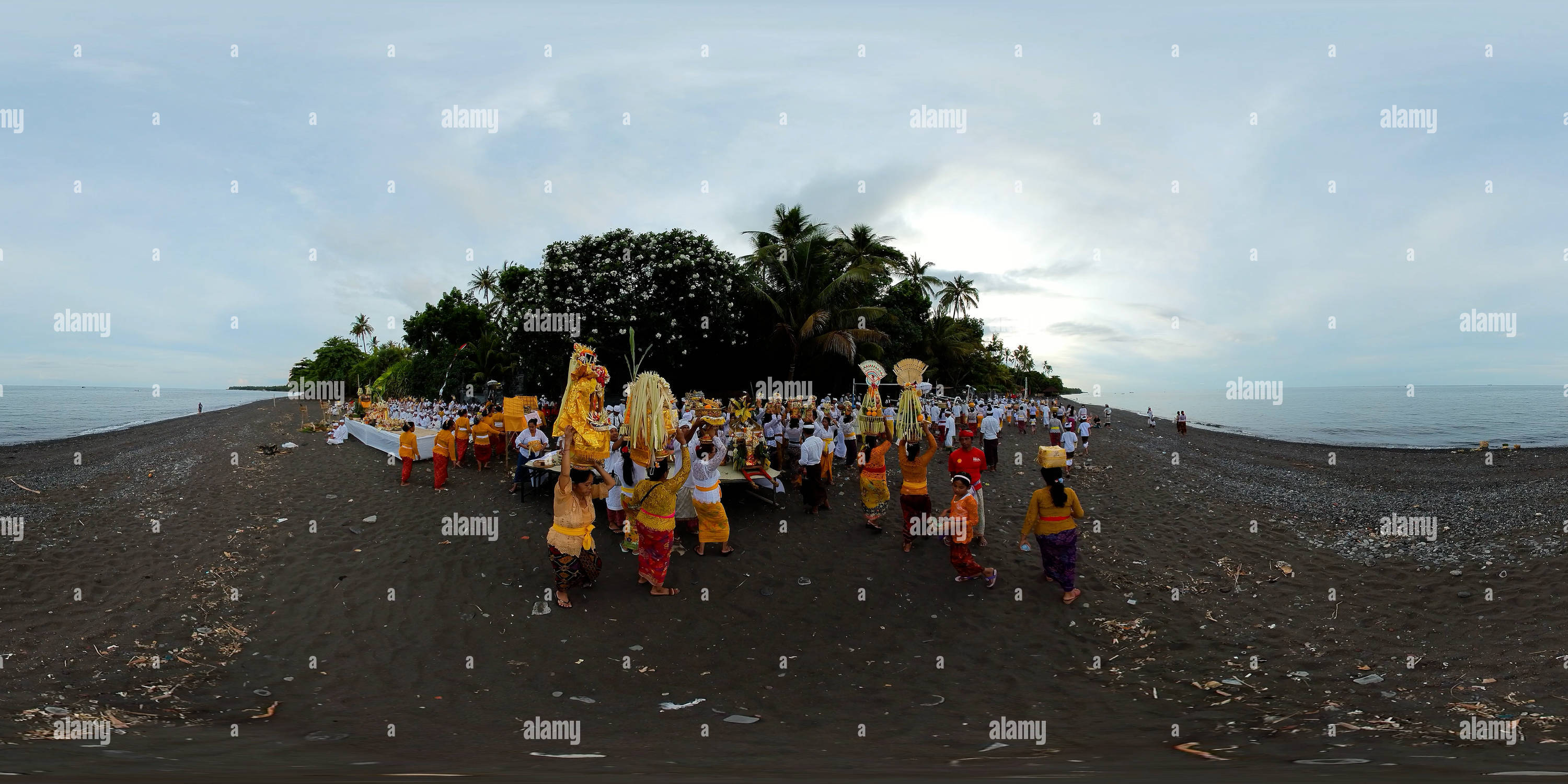 360 degree panoramic view of Religious ceremony in Bali. 360 panorama.