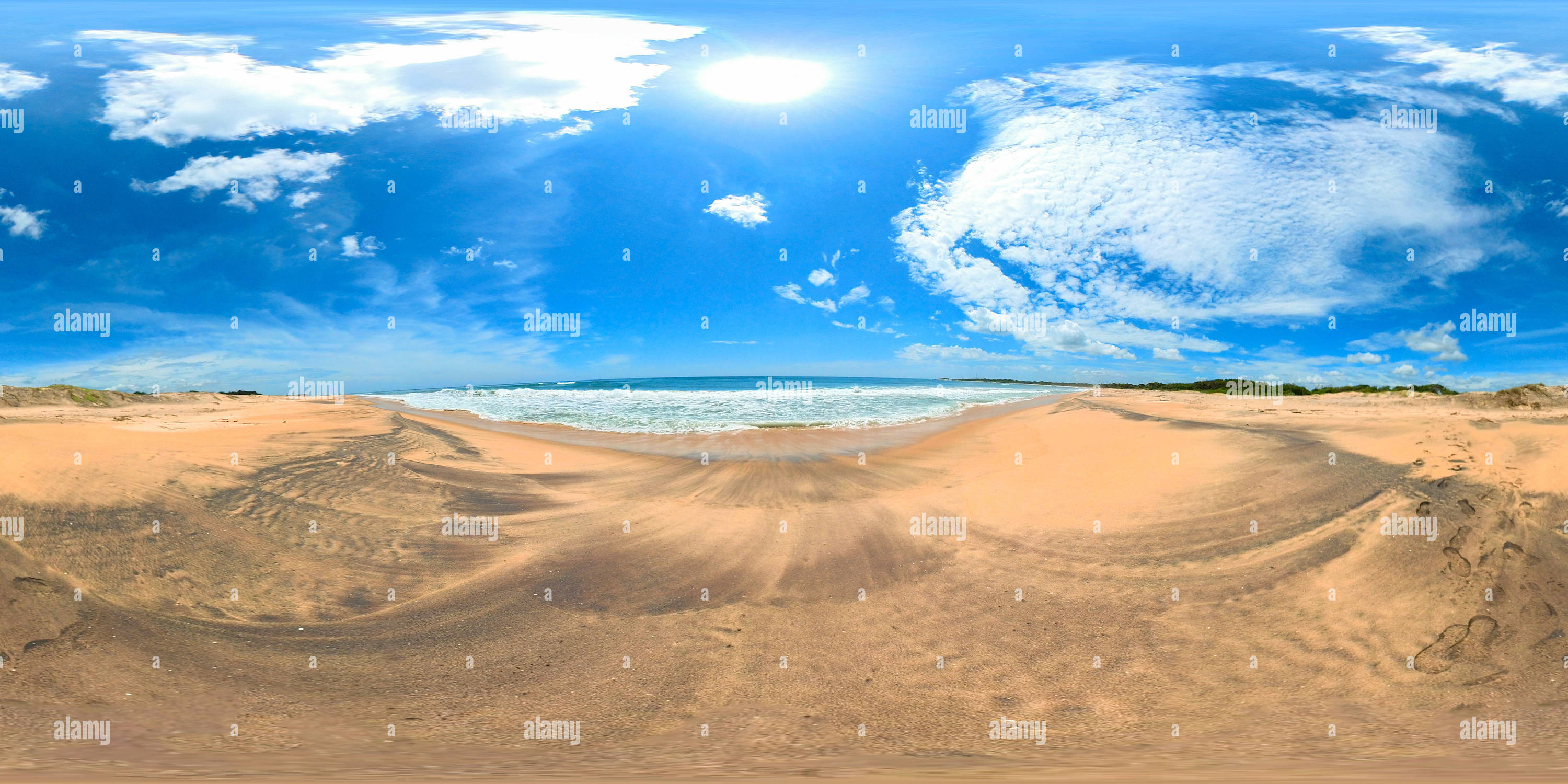 360 degree panoramic view of Tropical sandy beach in Sri Lanka.Panama Beach.