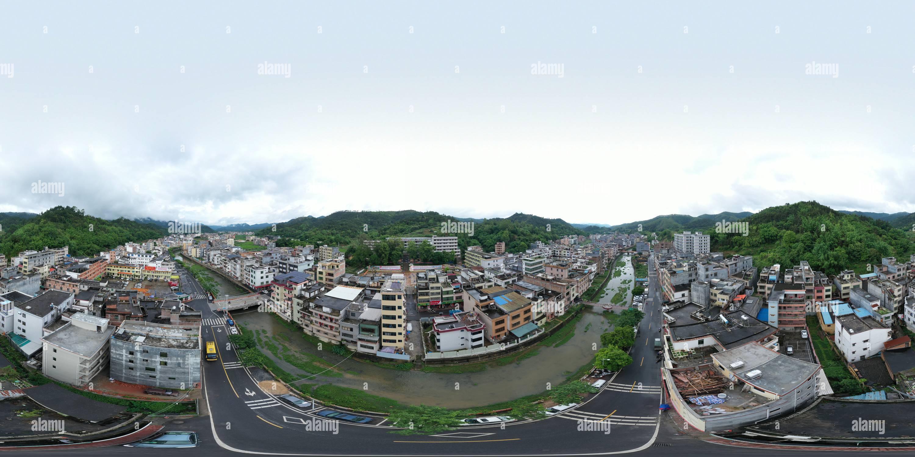 360 degree panoramic view of Aerial panoramic view of Jiayi Town, Luoding City, Guangdong Province, China