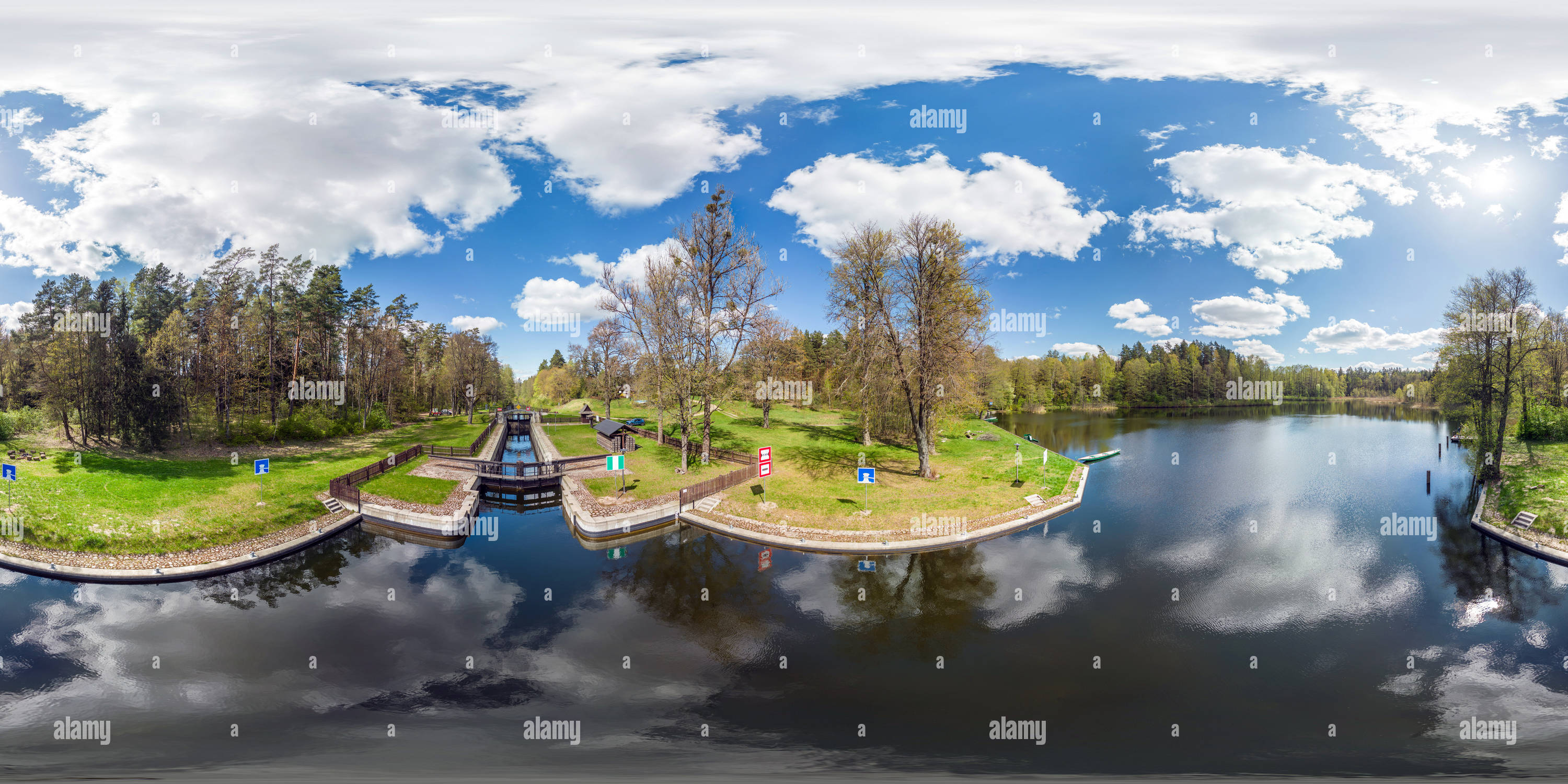 360 degree panoramic view of Augustow Canal - Swoboda Lock