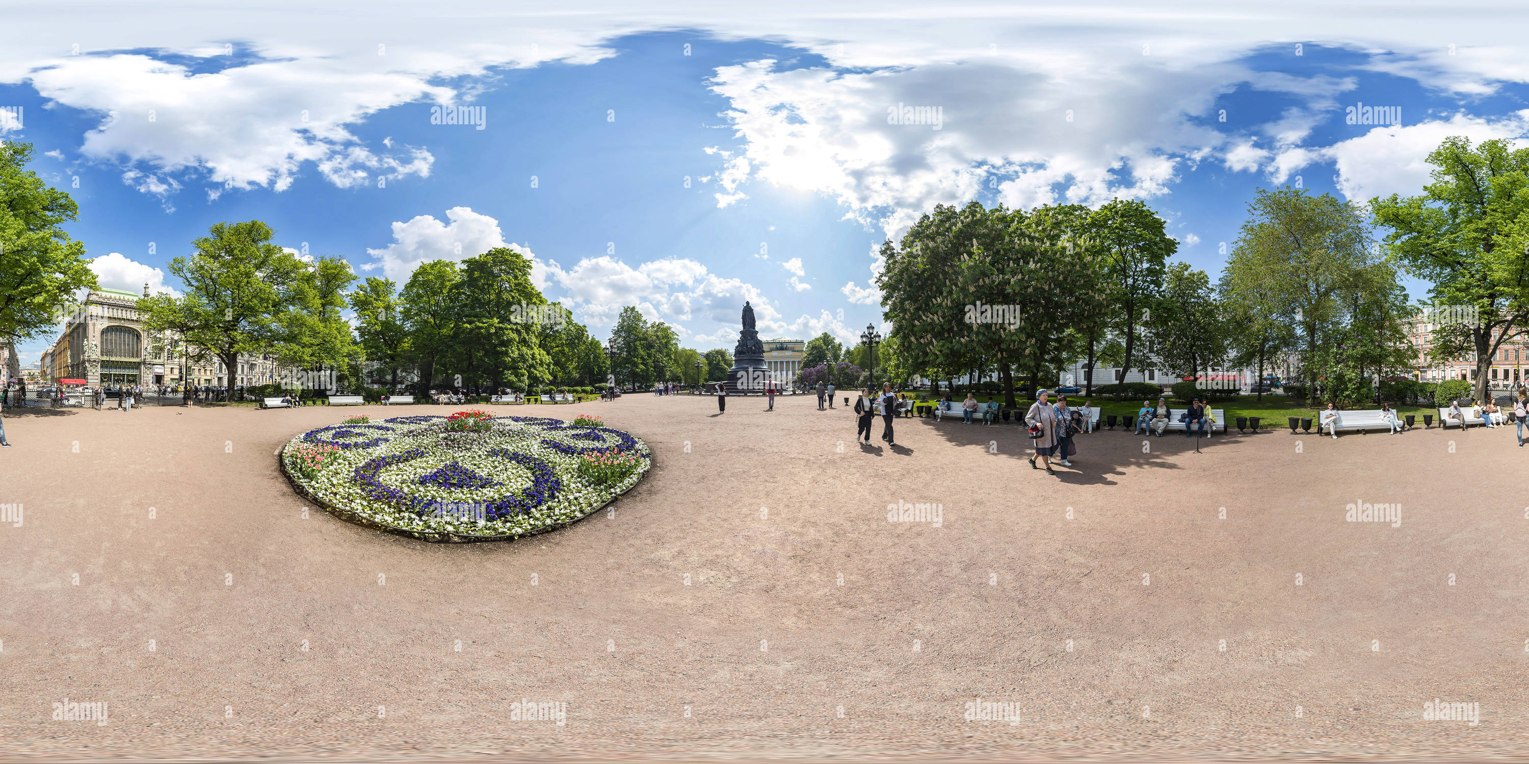 360 degree panoramic view of Saint Petersburg. Catherine Square on Nevsky Prospekt.