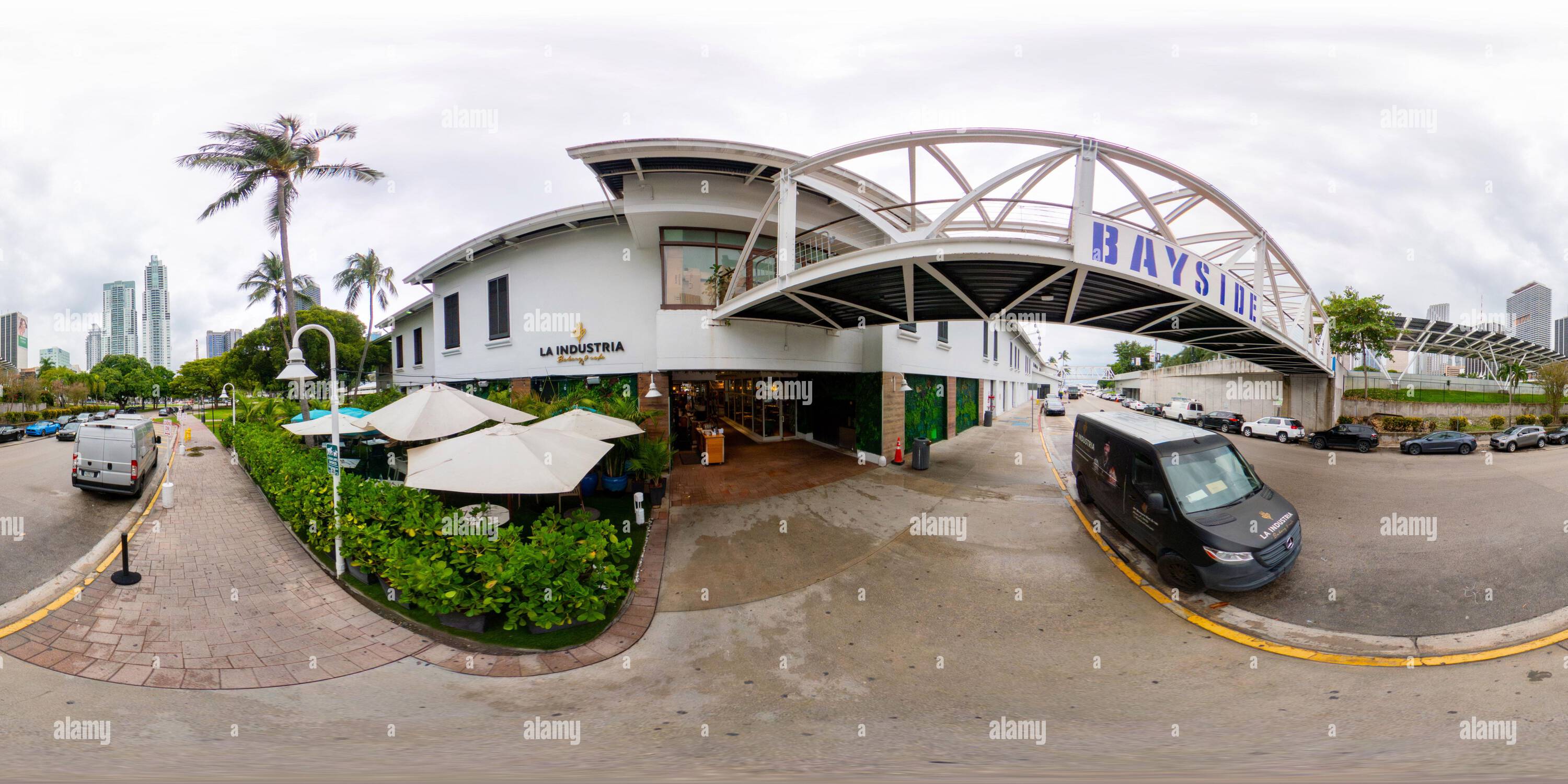 360 degree panoramic view of Miami, FL, USA - October 6, 2023: 360 equirectangular photo Bayside Marketplace La Industria bakery and cafe