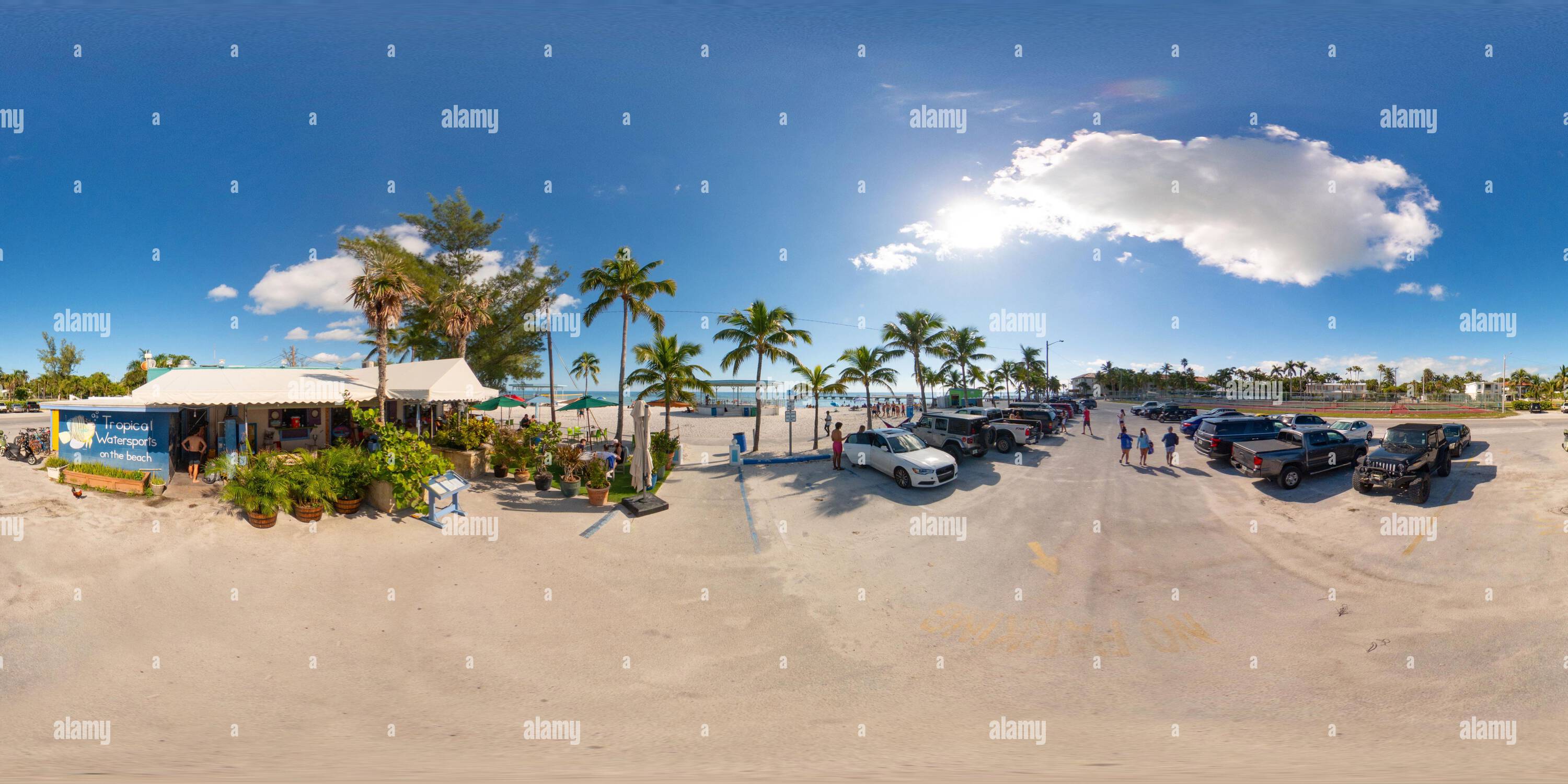 360 degree panoramic view of Key West, FL, USA - October 21, 2023: 360 equirectangular stock photo Salute On The Beach Key West Hggs Beach