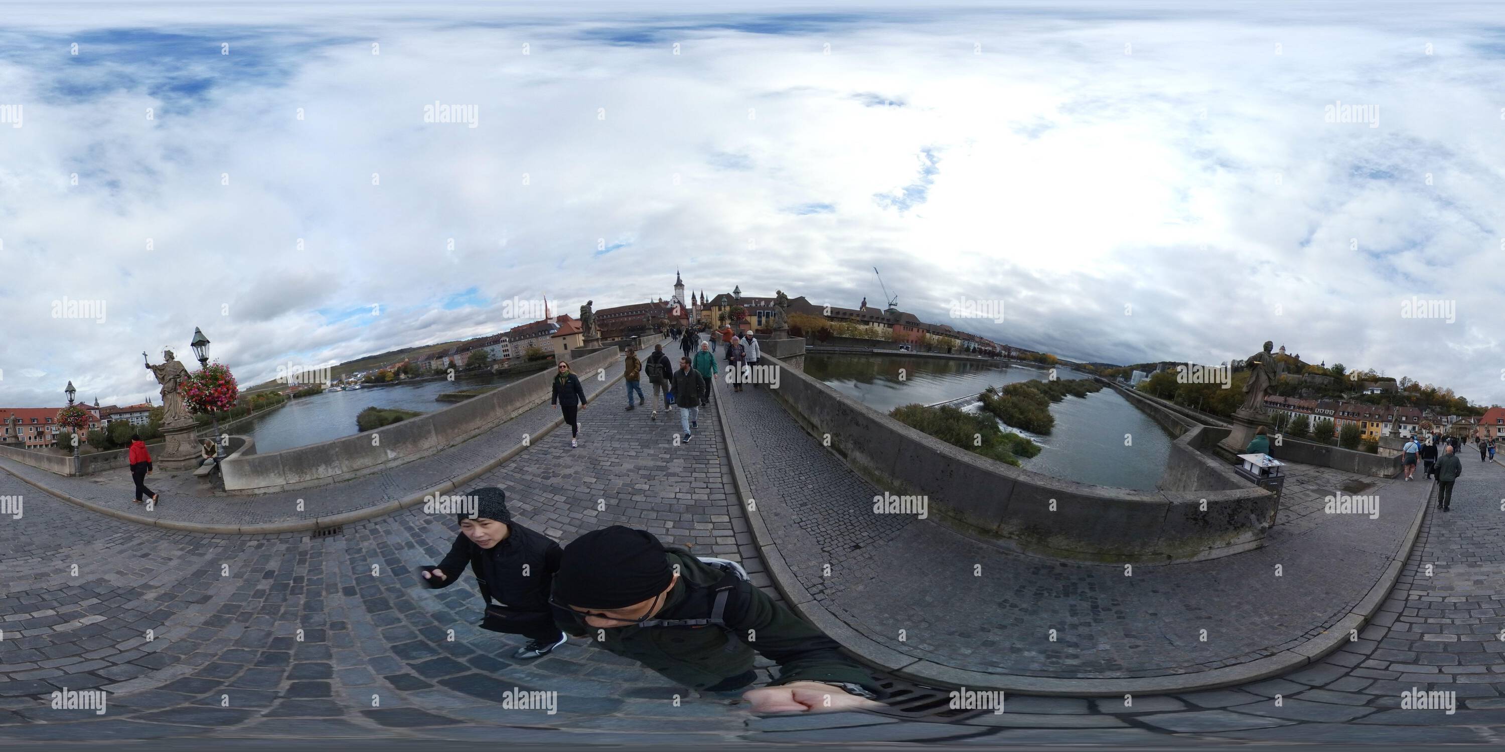 360° view of Germany Wurzburg old main bridge is the city's oldest